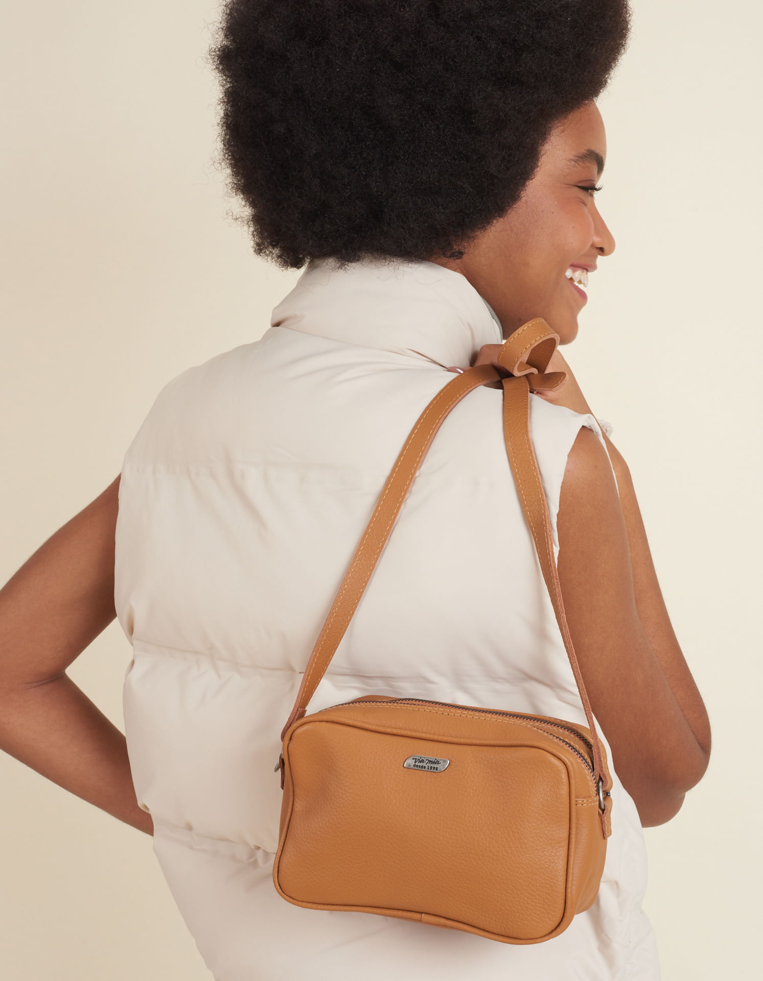 Bolsa Pequena Couro Via Mia - Caramelo