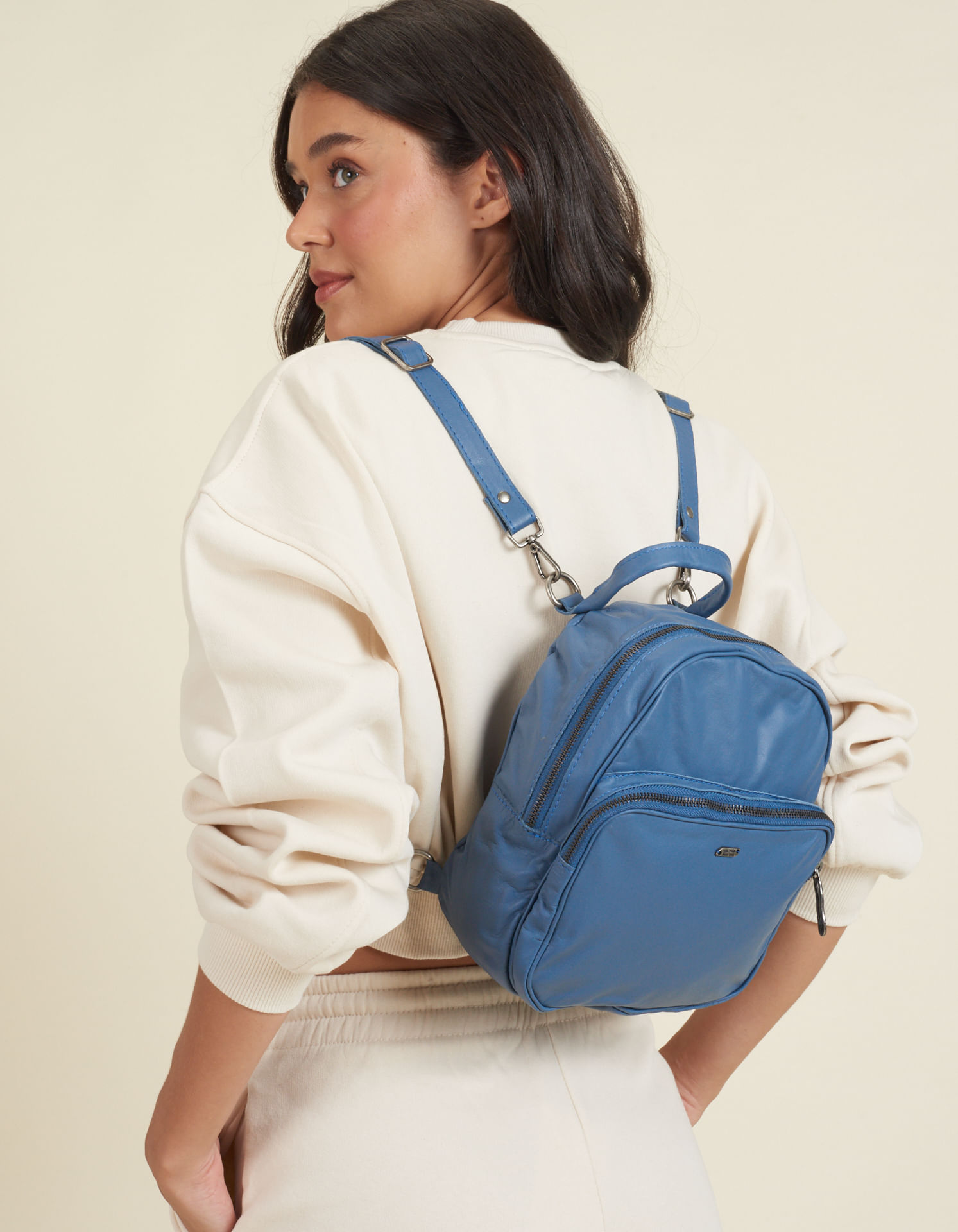 Mochila Pequena Couro - Jeans
