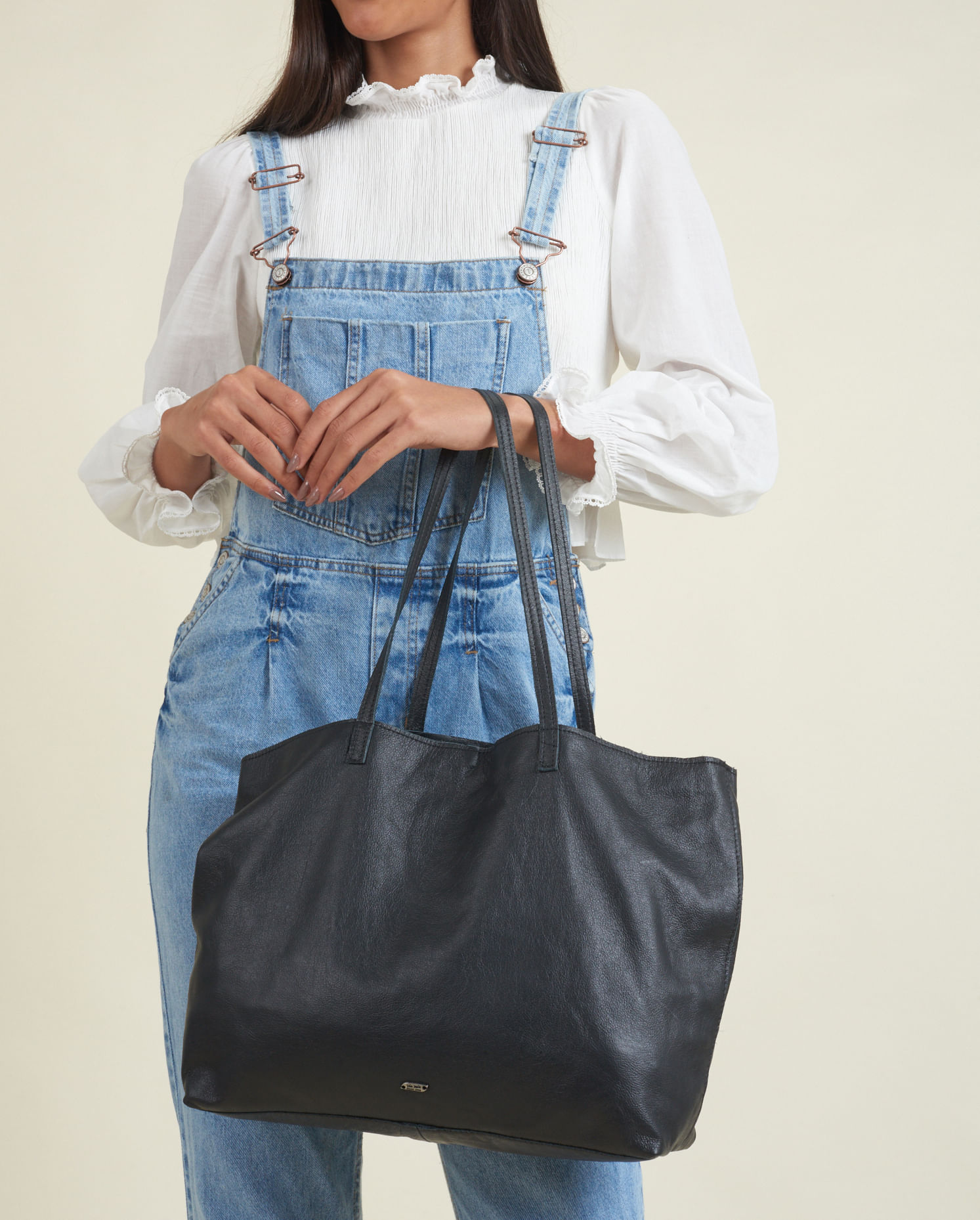Bolsa Grande Couro Retangular - Preto