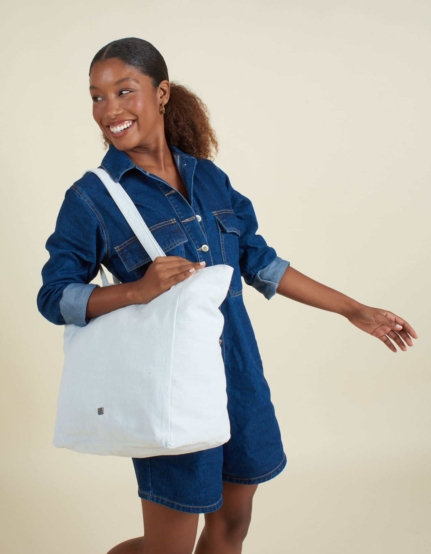 Bolsa de Tecido com Alça de Cadarço - Jeans