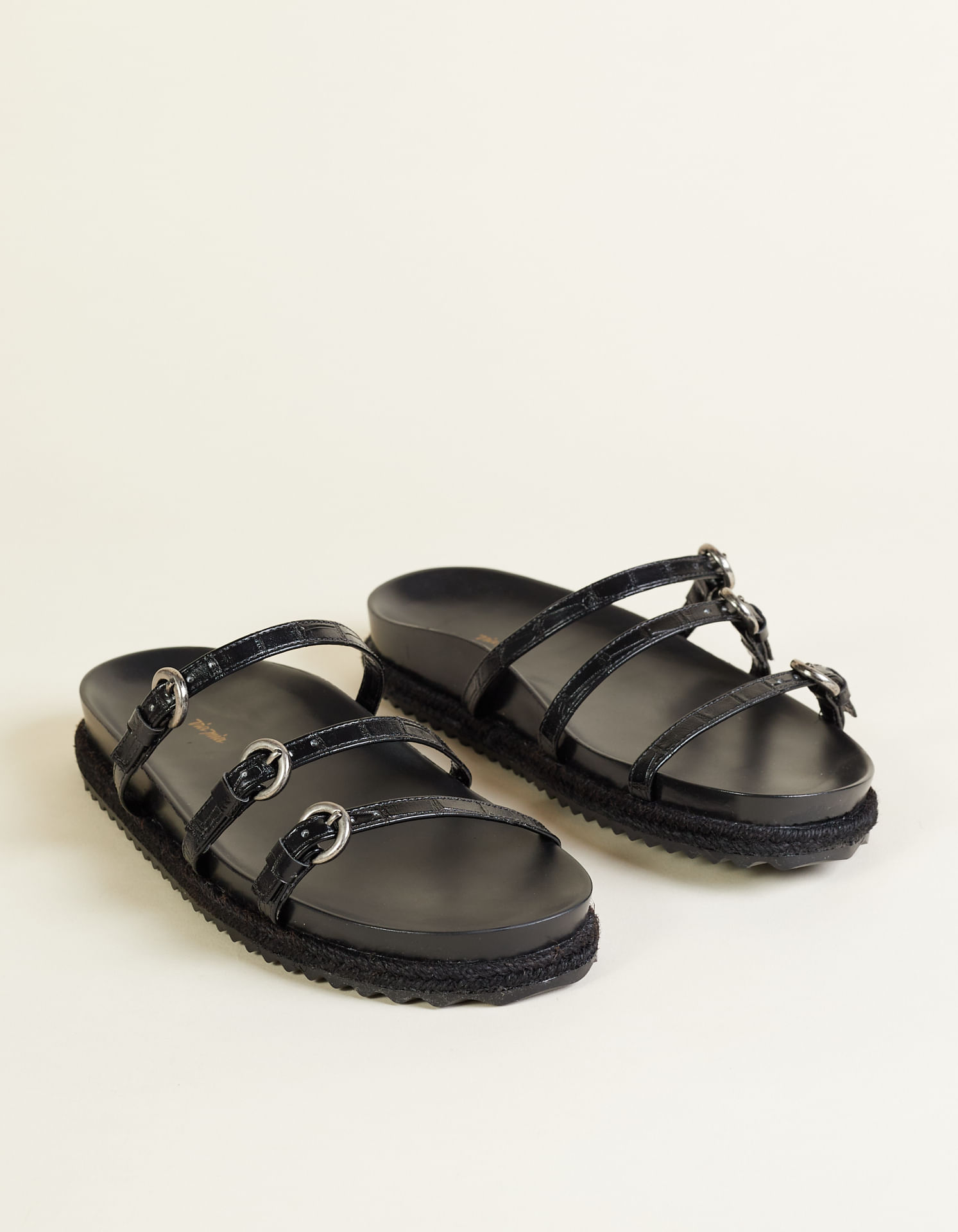 Papete Tiras Finas Croco - Preto