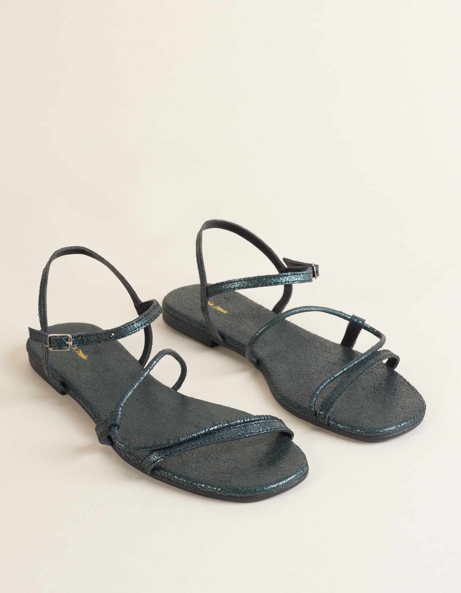 Rasteira Tiras Finas Glitter - Militar
