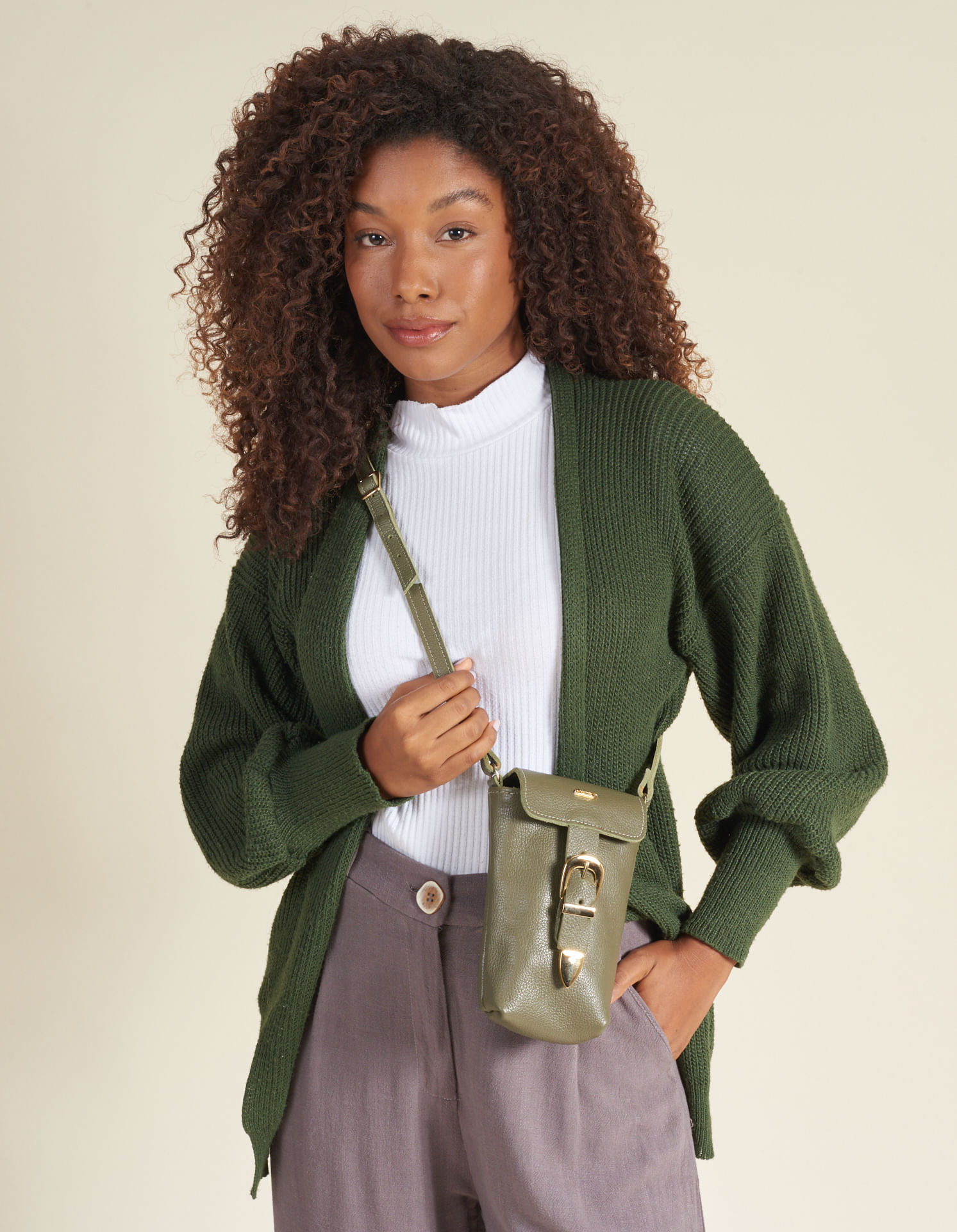 Bolsa Pequena Couro Metais - Militar