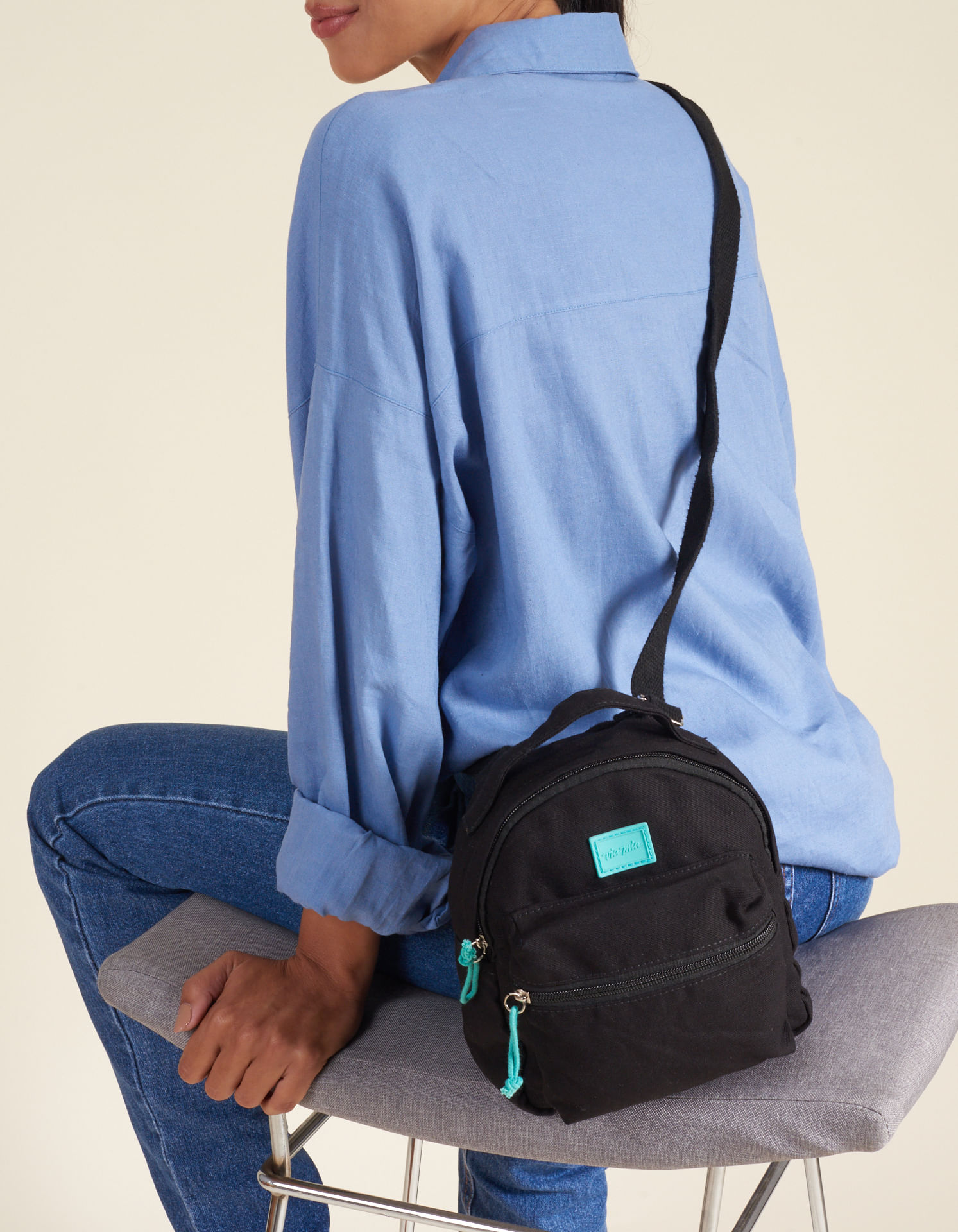 Bolsa Tecido Mini Bicolor - Preto