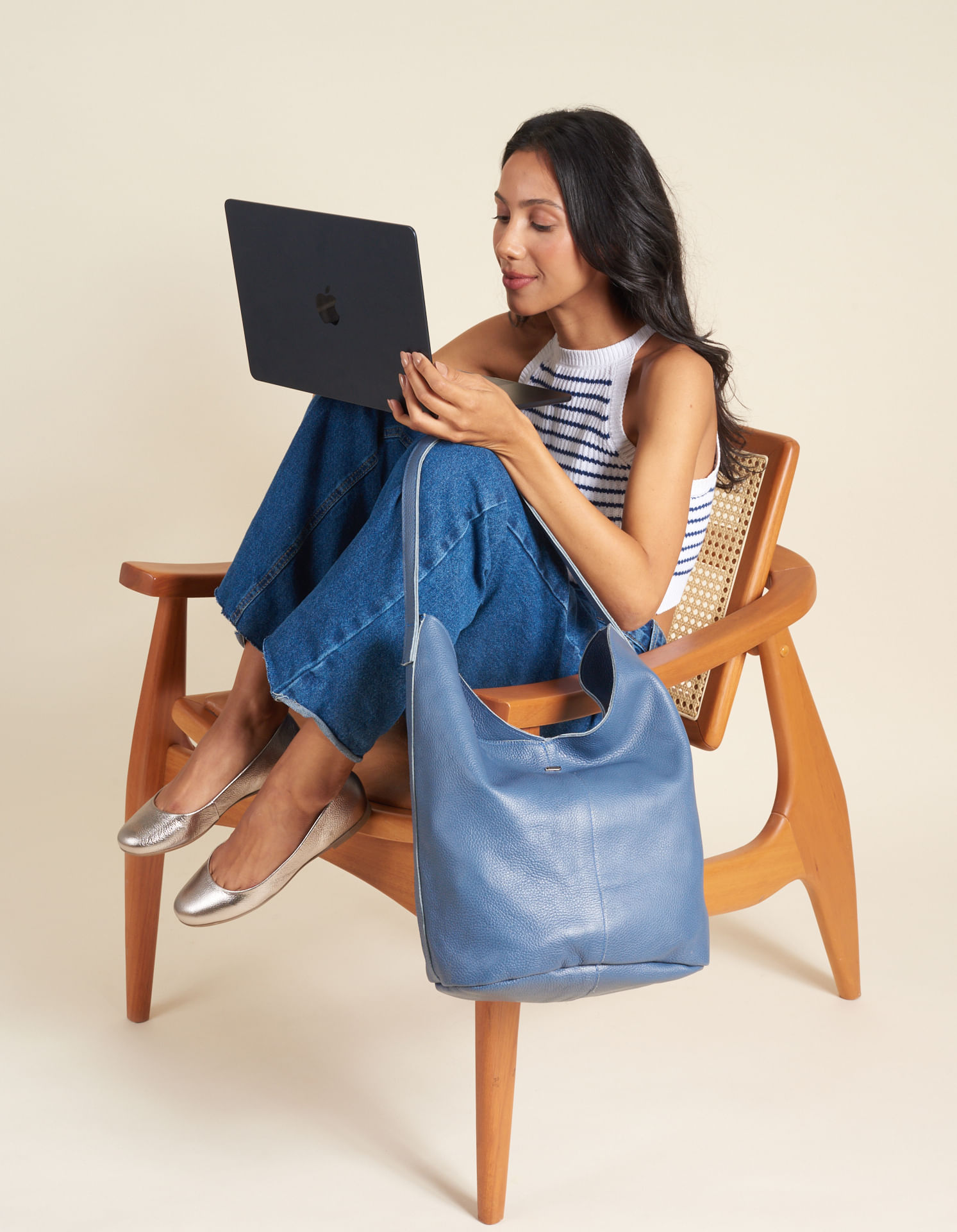 Bolsa Grande Couro Via Mia - Jeans