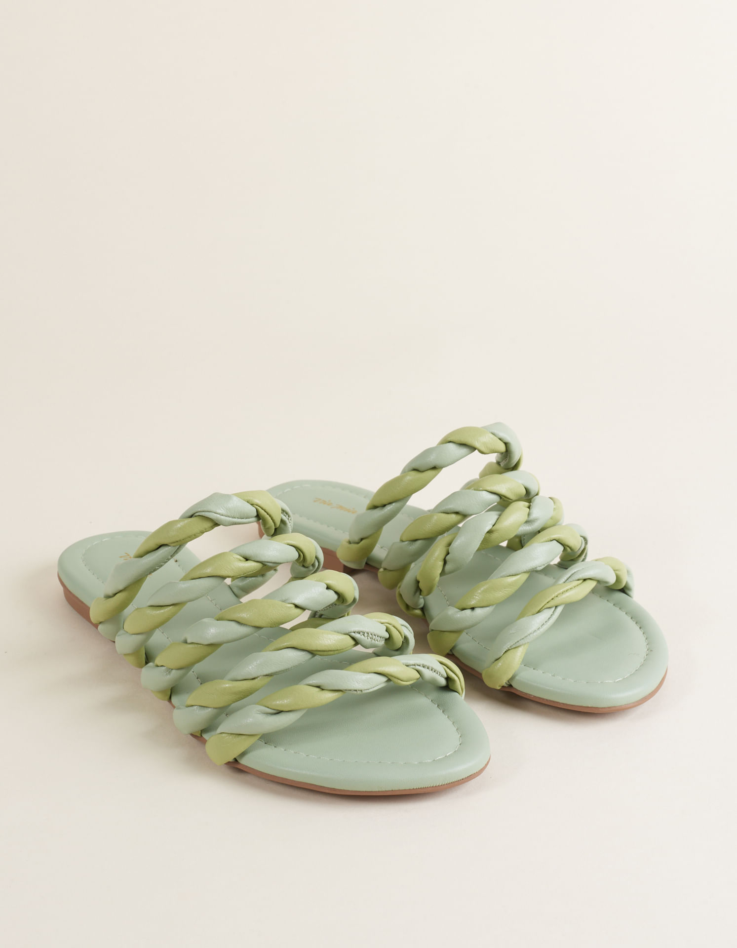 Rasteira tiras torcidas soft - Verde cha