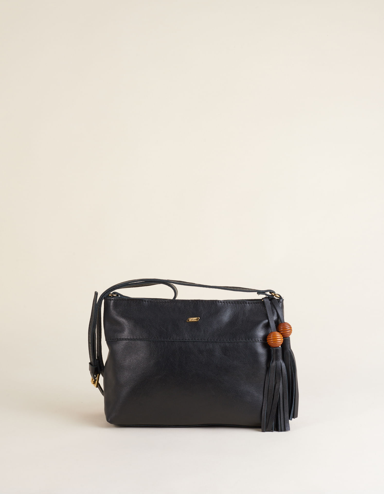 Bolsa média couro com barbicachos - Preto