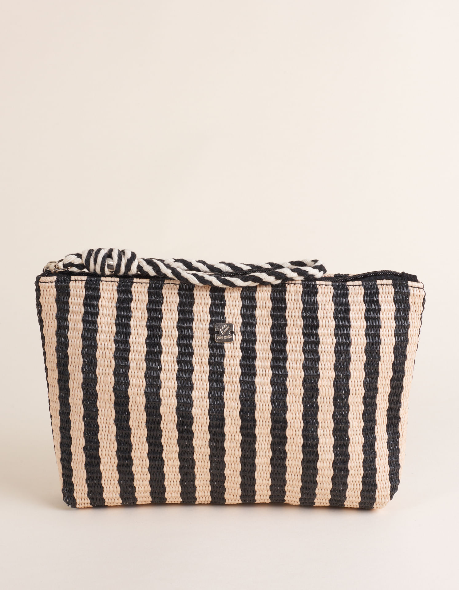 Necessaire Ráfia Listrada com Alça - Unica