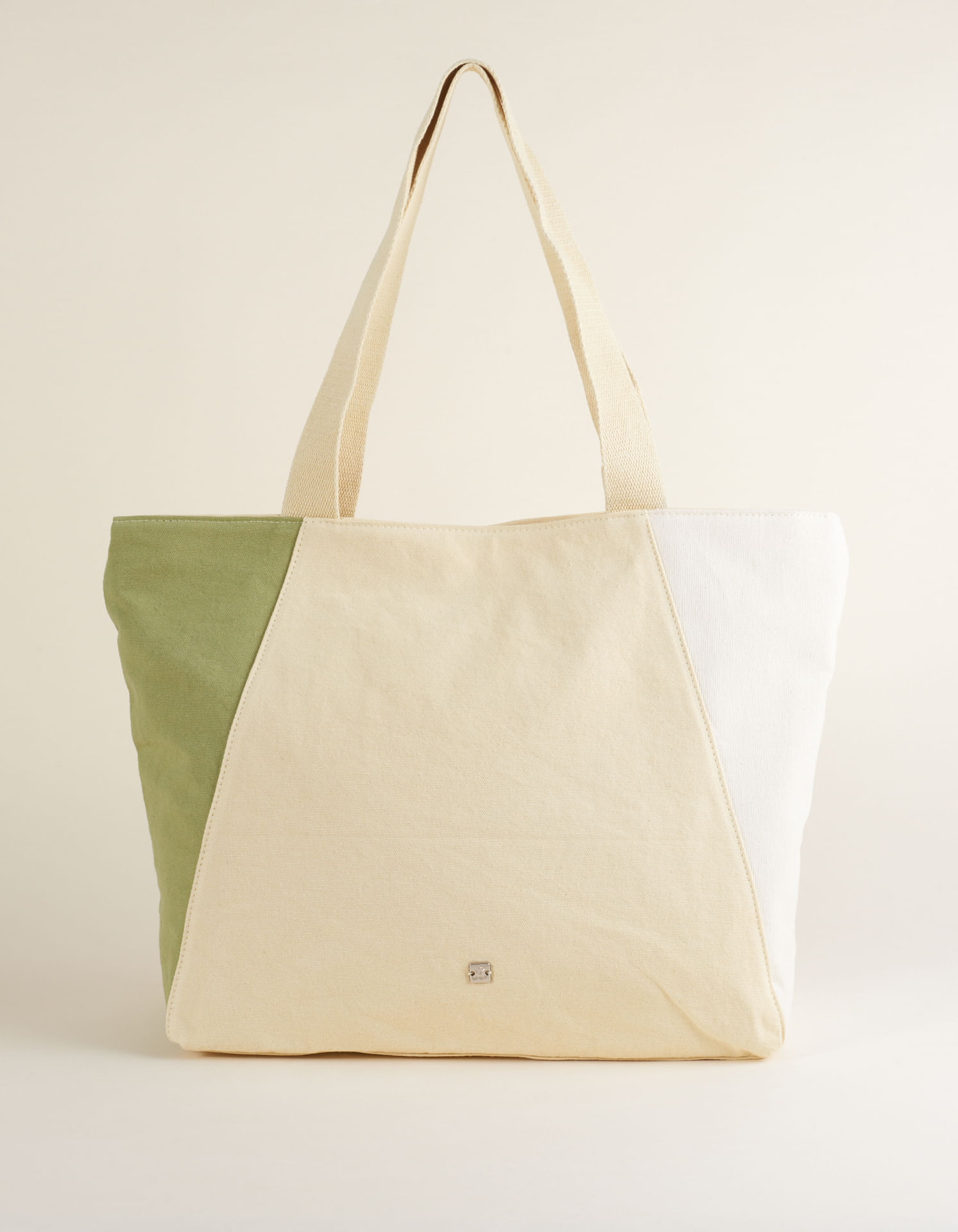 Bolsa Tricolor em Lona com Alça de Ombro - Creme