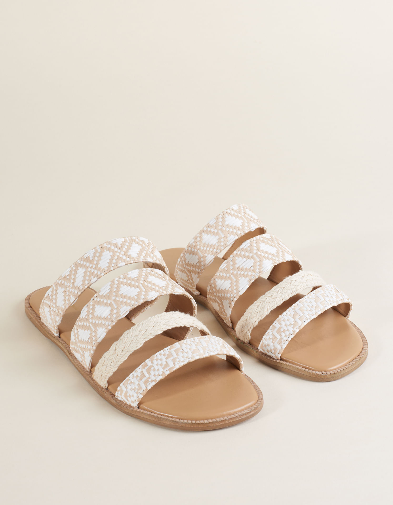 Rasteira Em Ráfia étnica - Off White