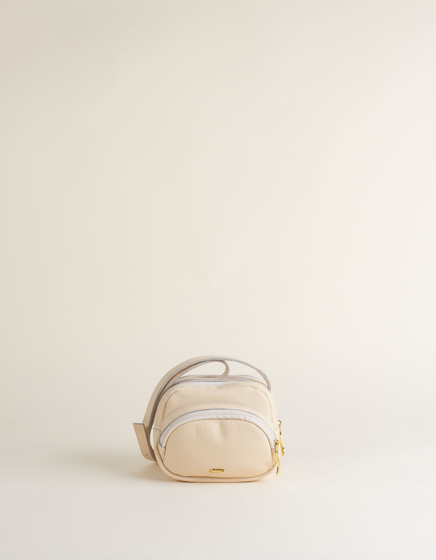Bolsa Pequena Couro Com Bolsos - Creme