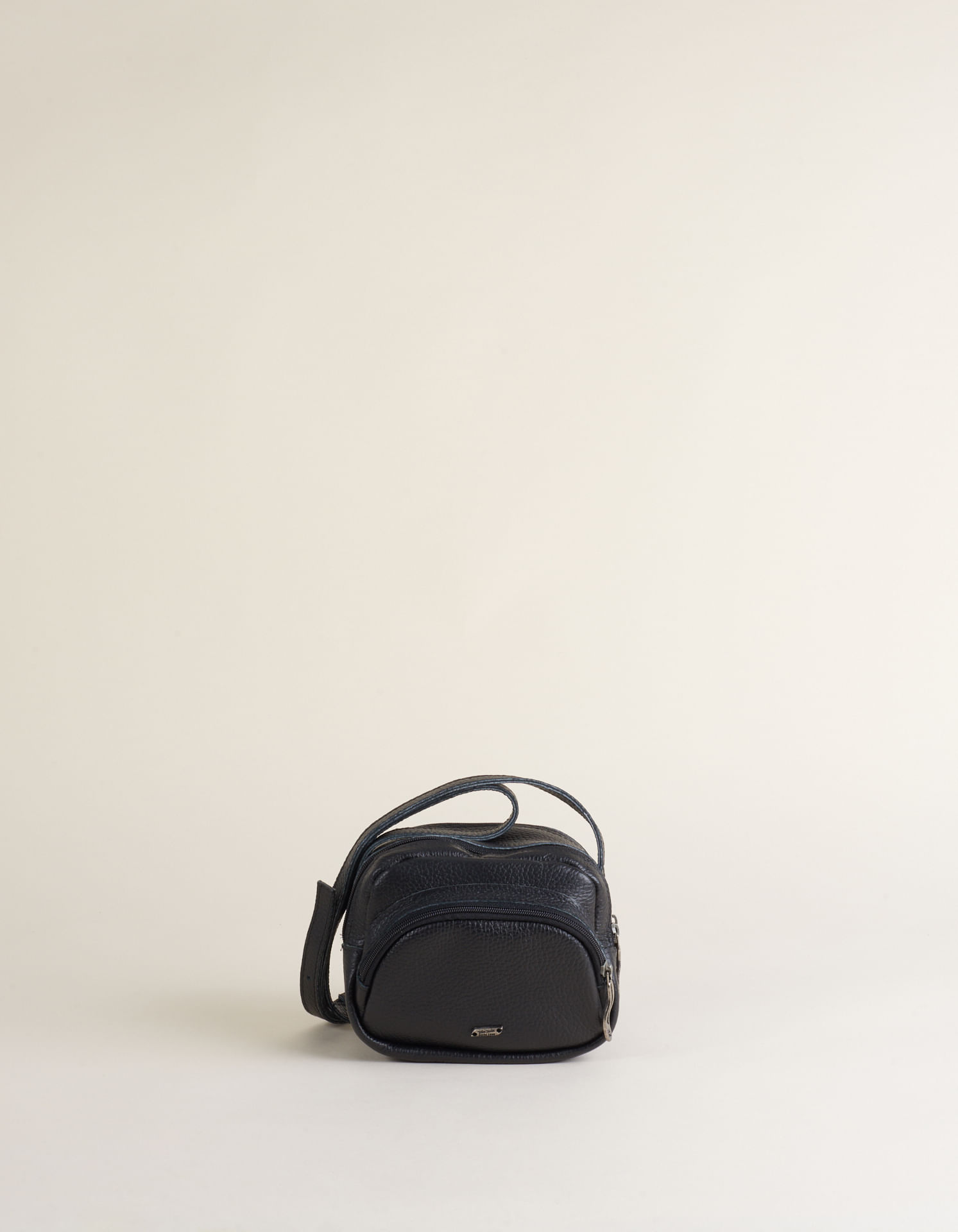 Bolsa Pequena Couro Com Bolsos - Preto