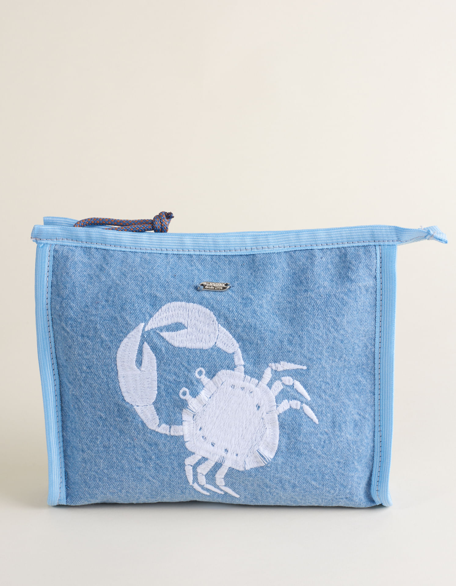 Necessaire Jeans Bordado Mar - Jeans