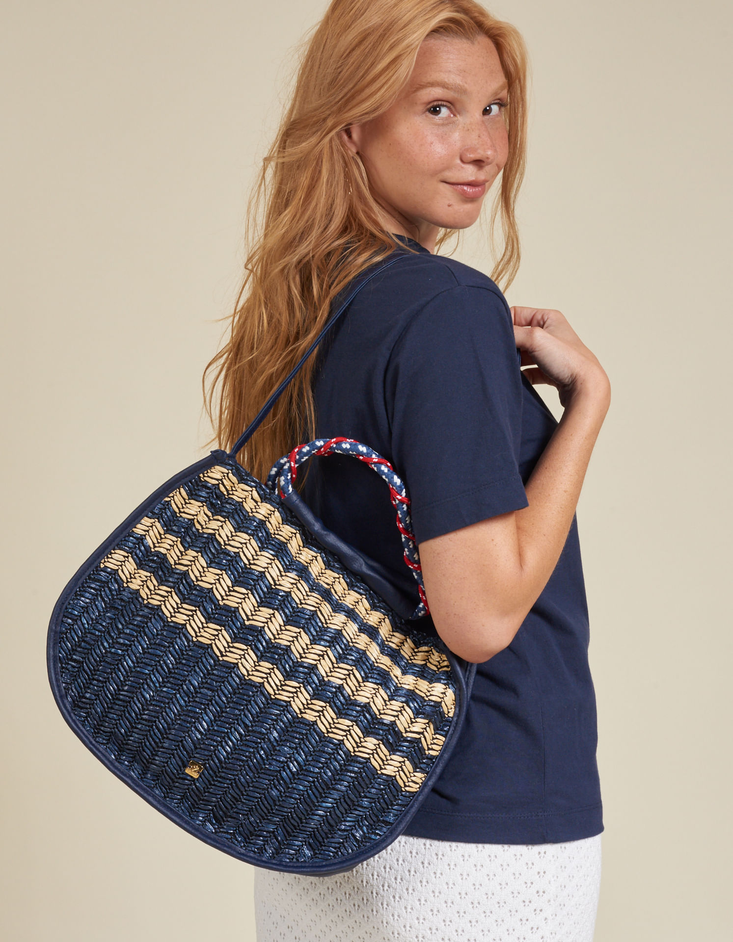 Bolsa Palha Bicolor - Marinho