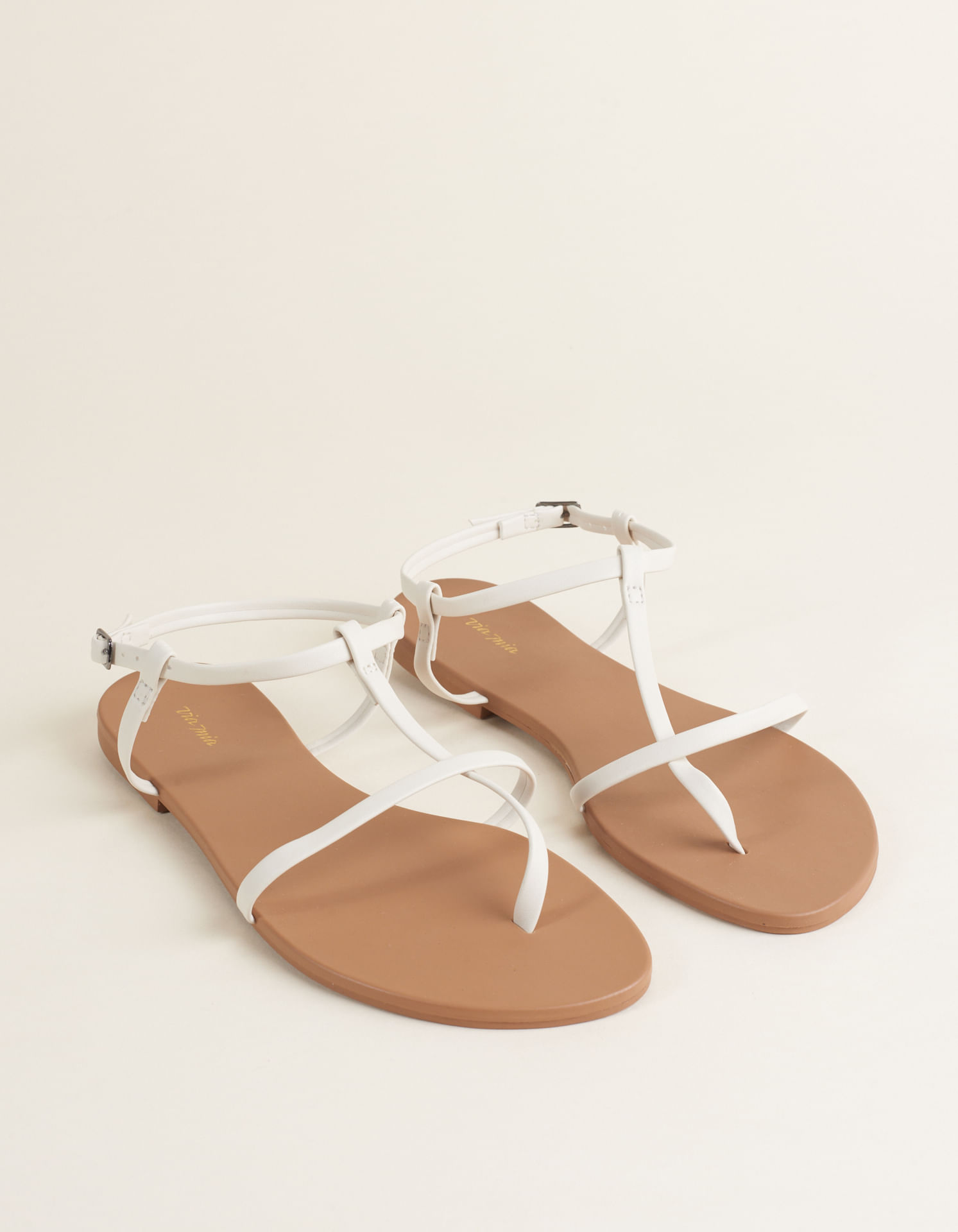 Rasteira Tiras Chapadas Via Mia - Off White