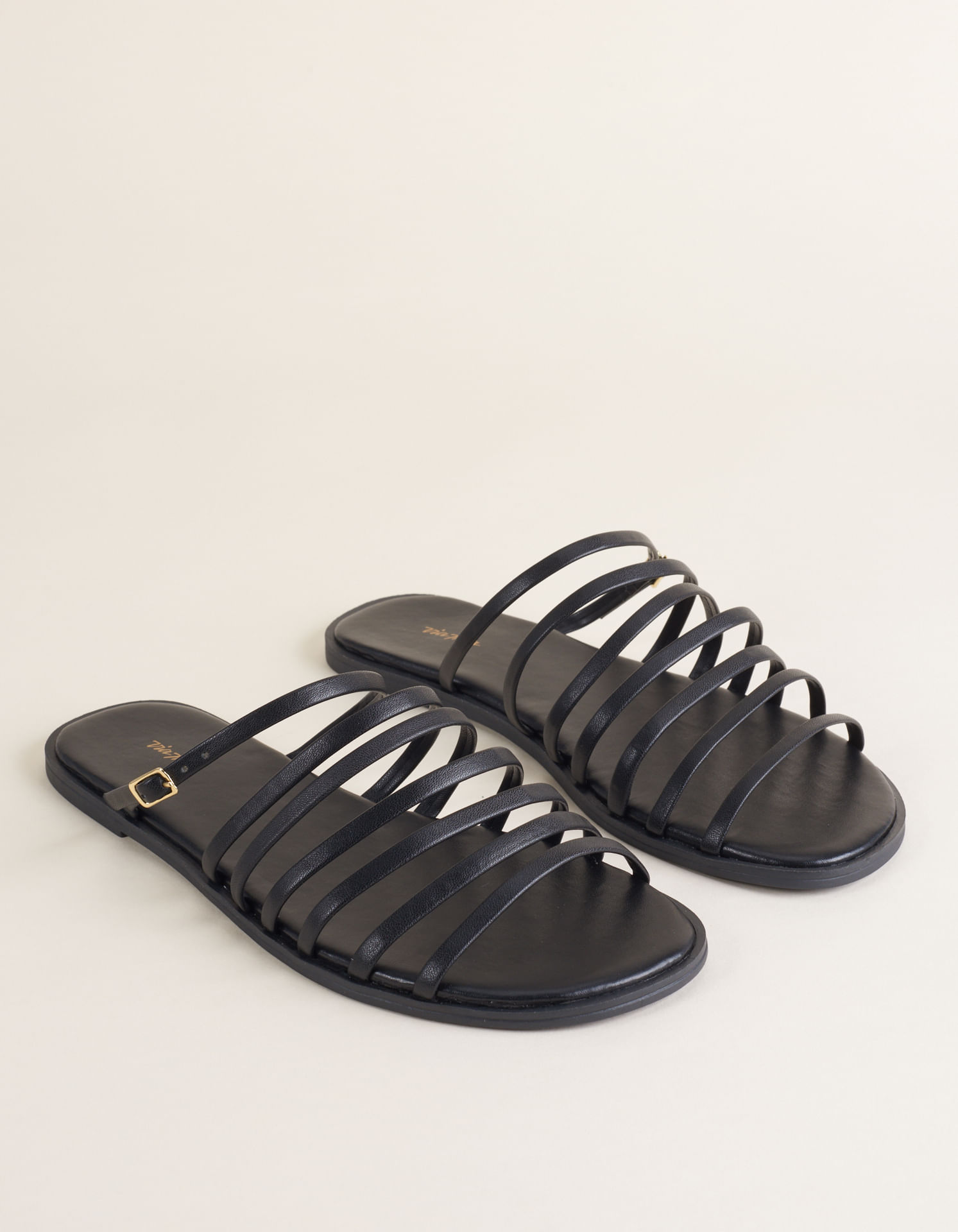Rasteira Soft Tiras Finas E Fivela - Preto