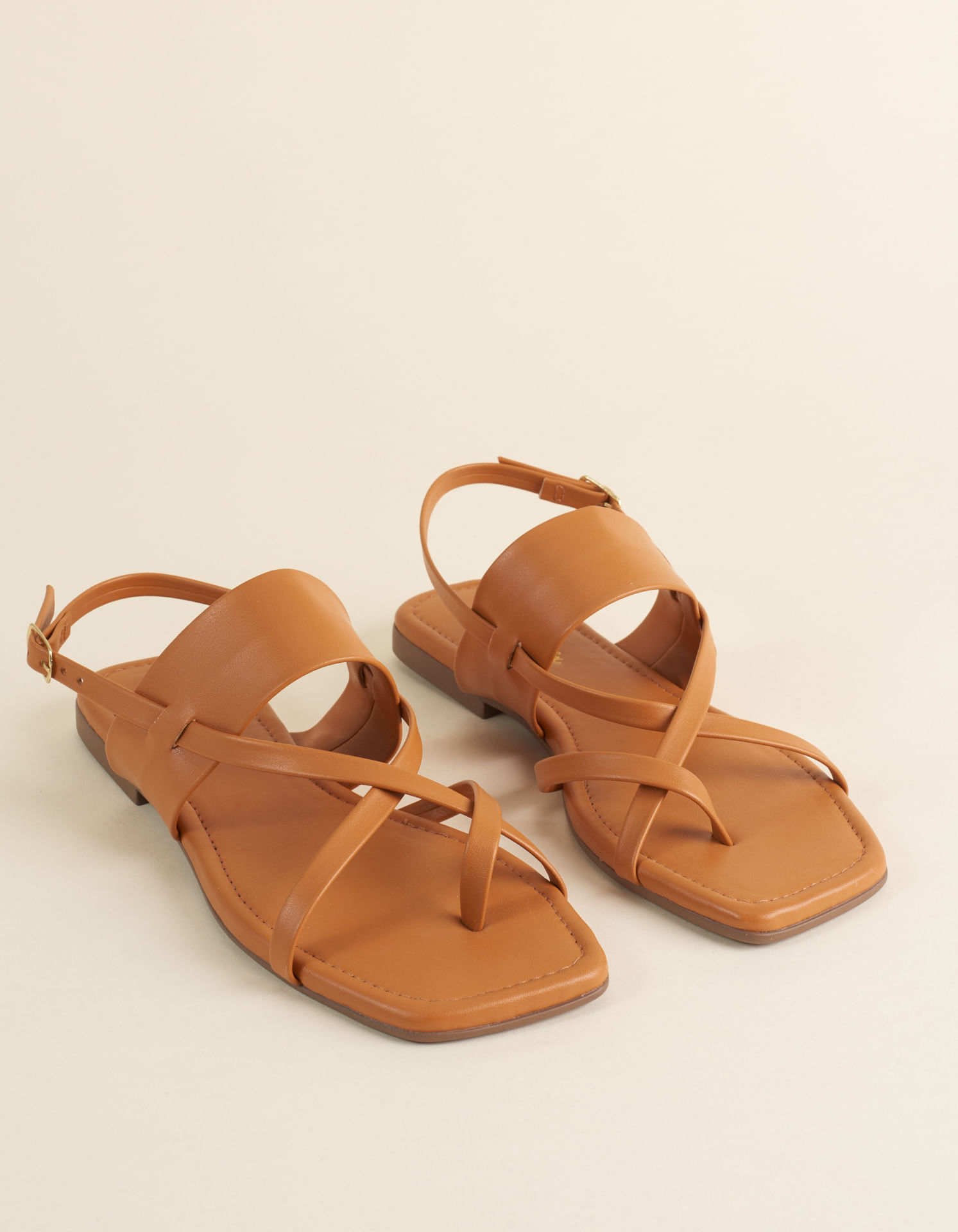 Rasteira Soft Tiras Finas Cruzadas - Caramelo