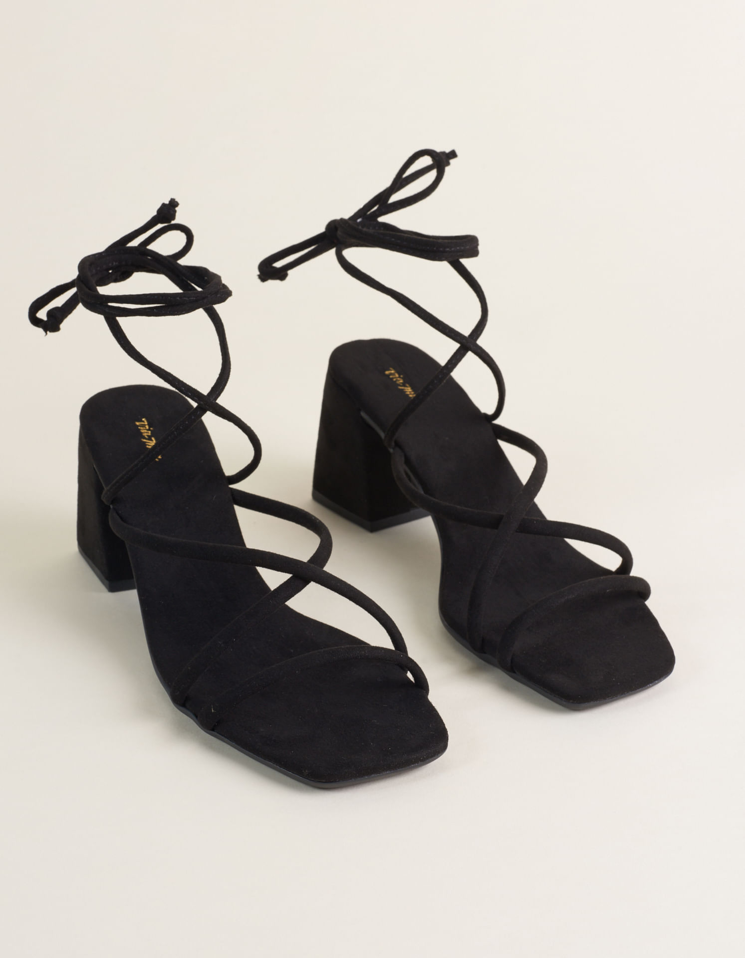 Sandália Média Em Suede Com Amarração - Preto