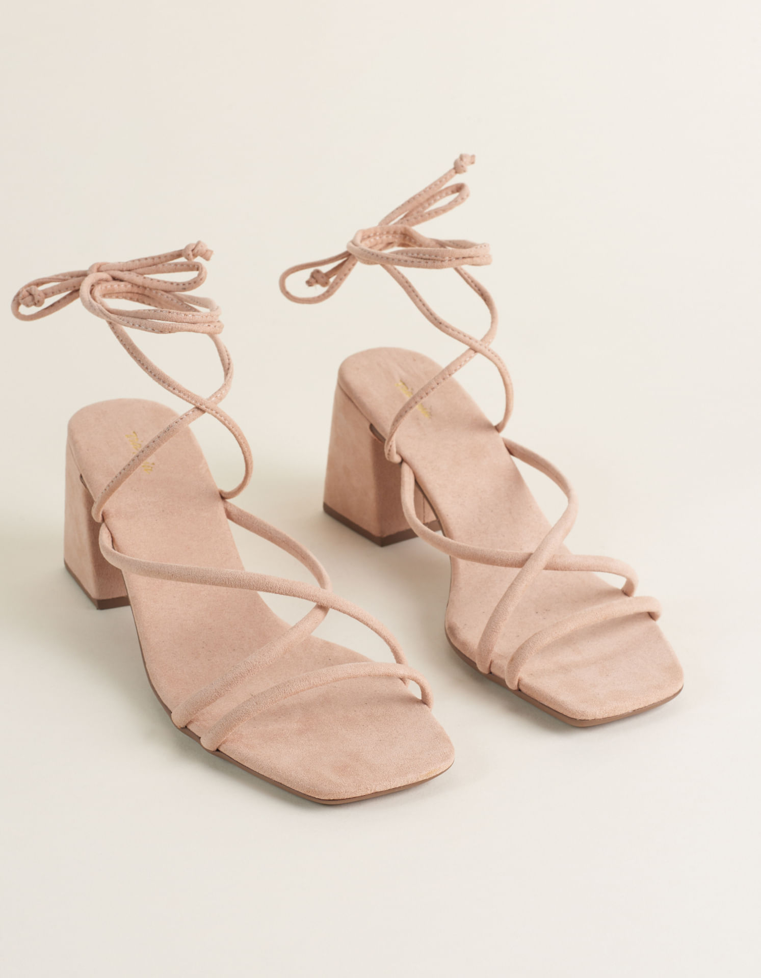 Sandália Média Em Suede Com Amarração - Rose
