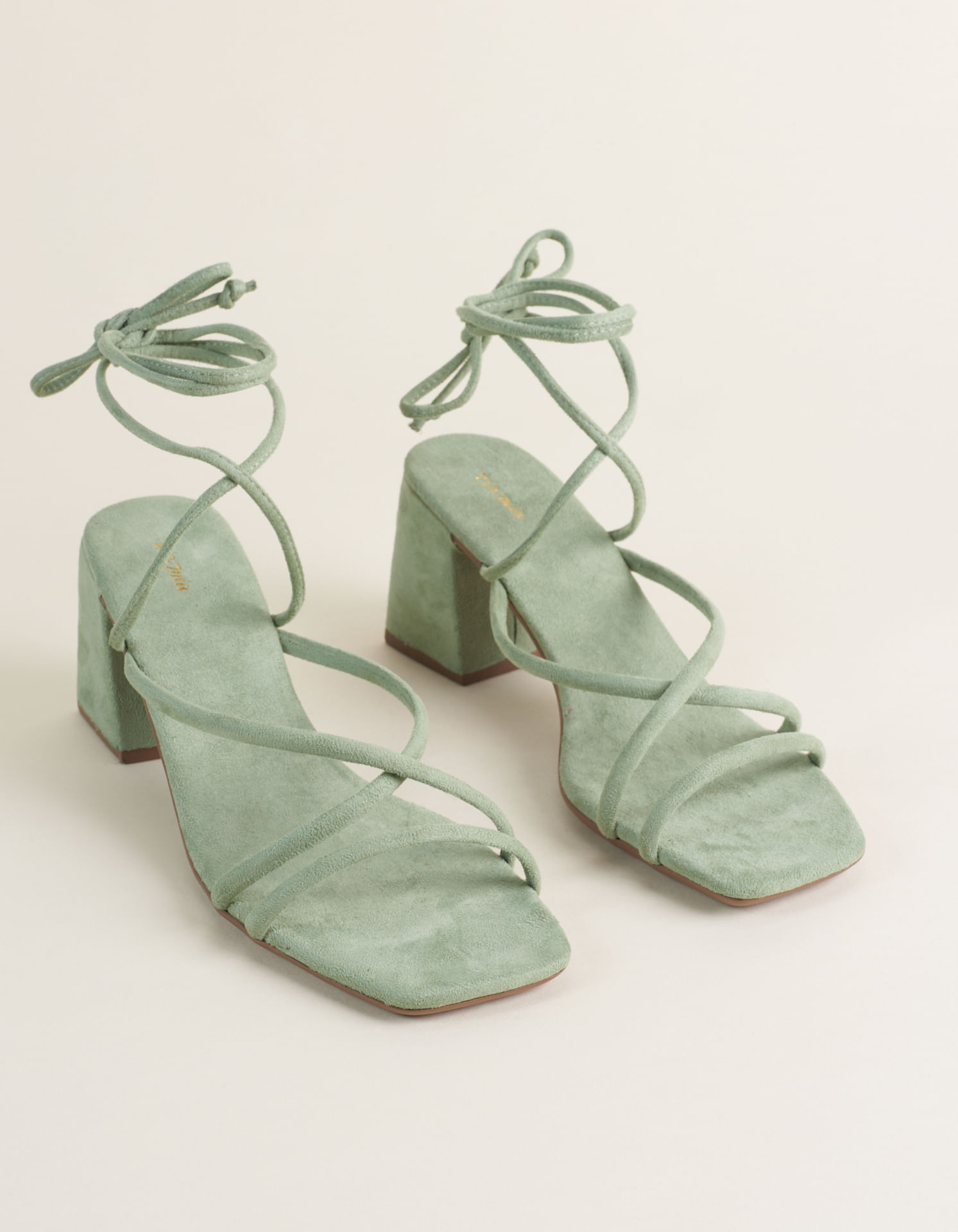 Sandália Média Em Suede Com Amarração - Verde Cha