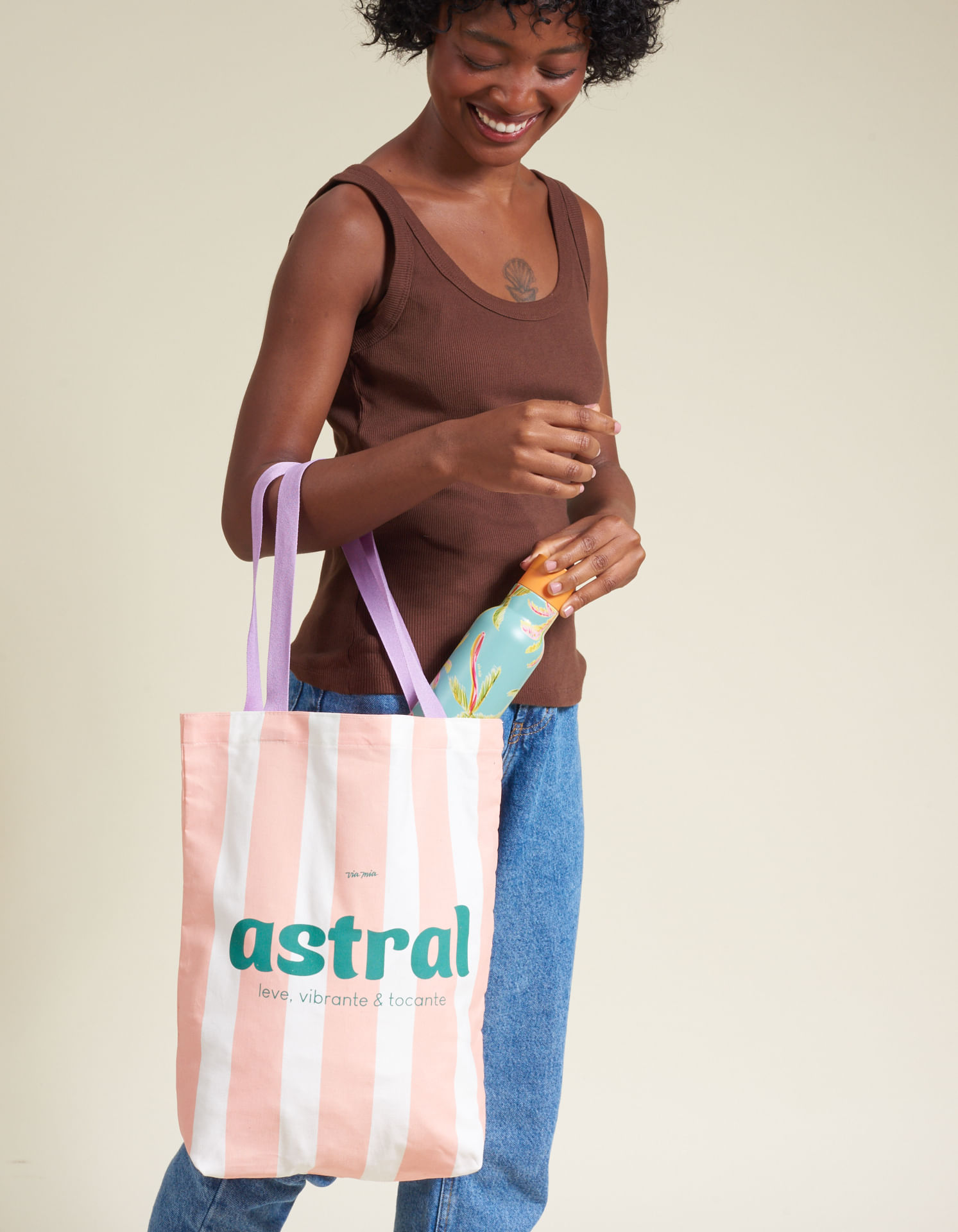 Bolsa Ecobag Sarja Listra Bicolor - Coral