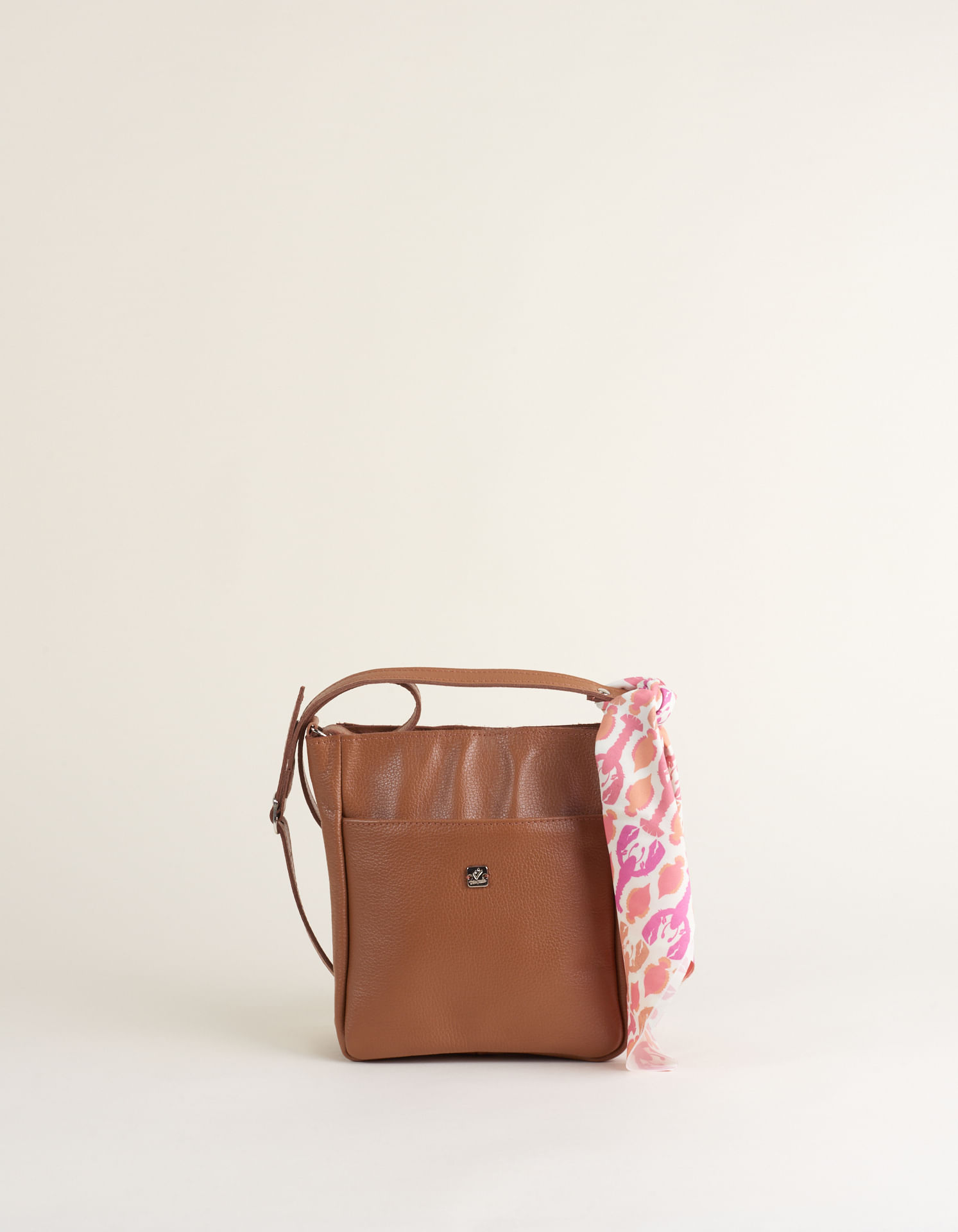 Bolsa Pequena Couro Com Lenço Lagosta - Caramelo