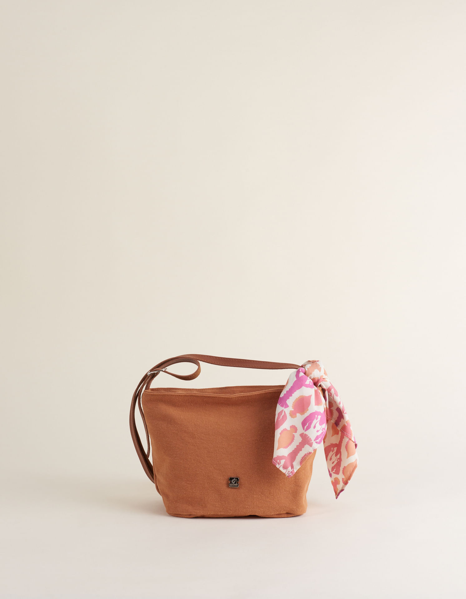 Bolsa Lona Com Lenço Estampa Lagosta - Caramelo