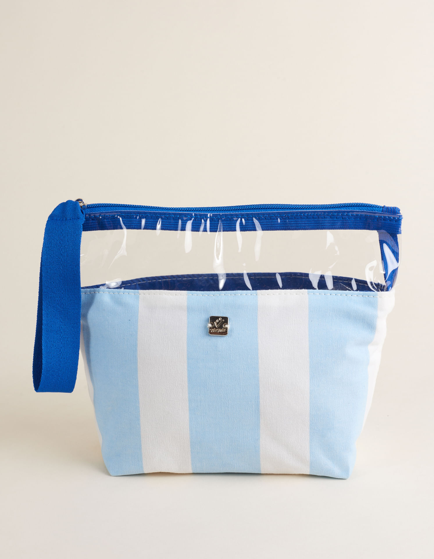 Necessaire Sarja Com Listras Coloridas - Azul