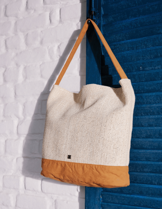 Bolsa Ráfia Com Lona - Caramelo