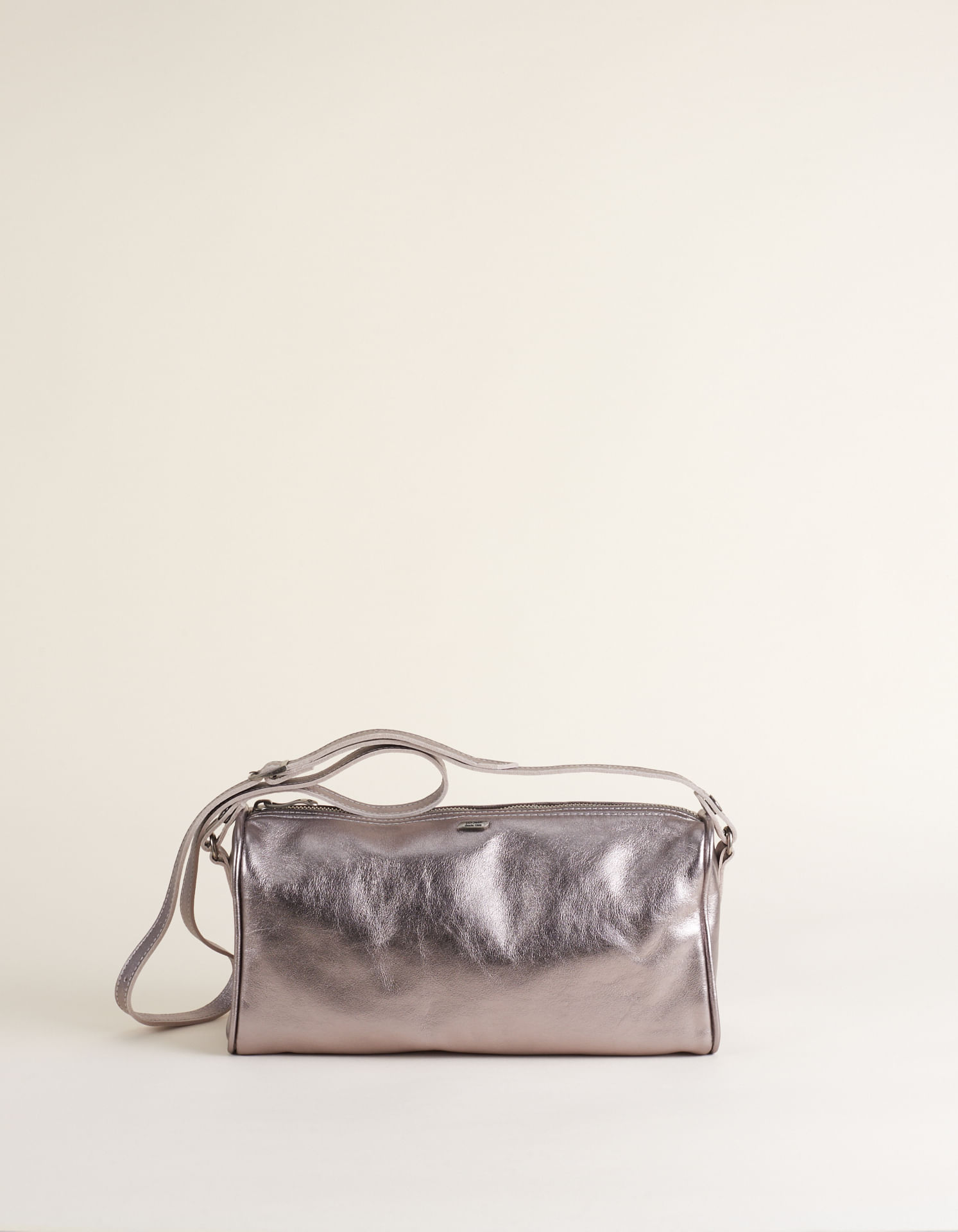 Bolsa Média Couro Metalizada Alça Dupla - Prata Velho