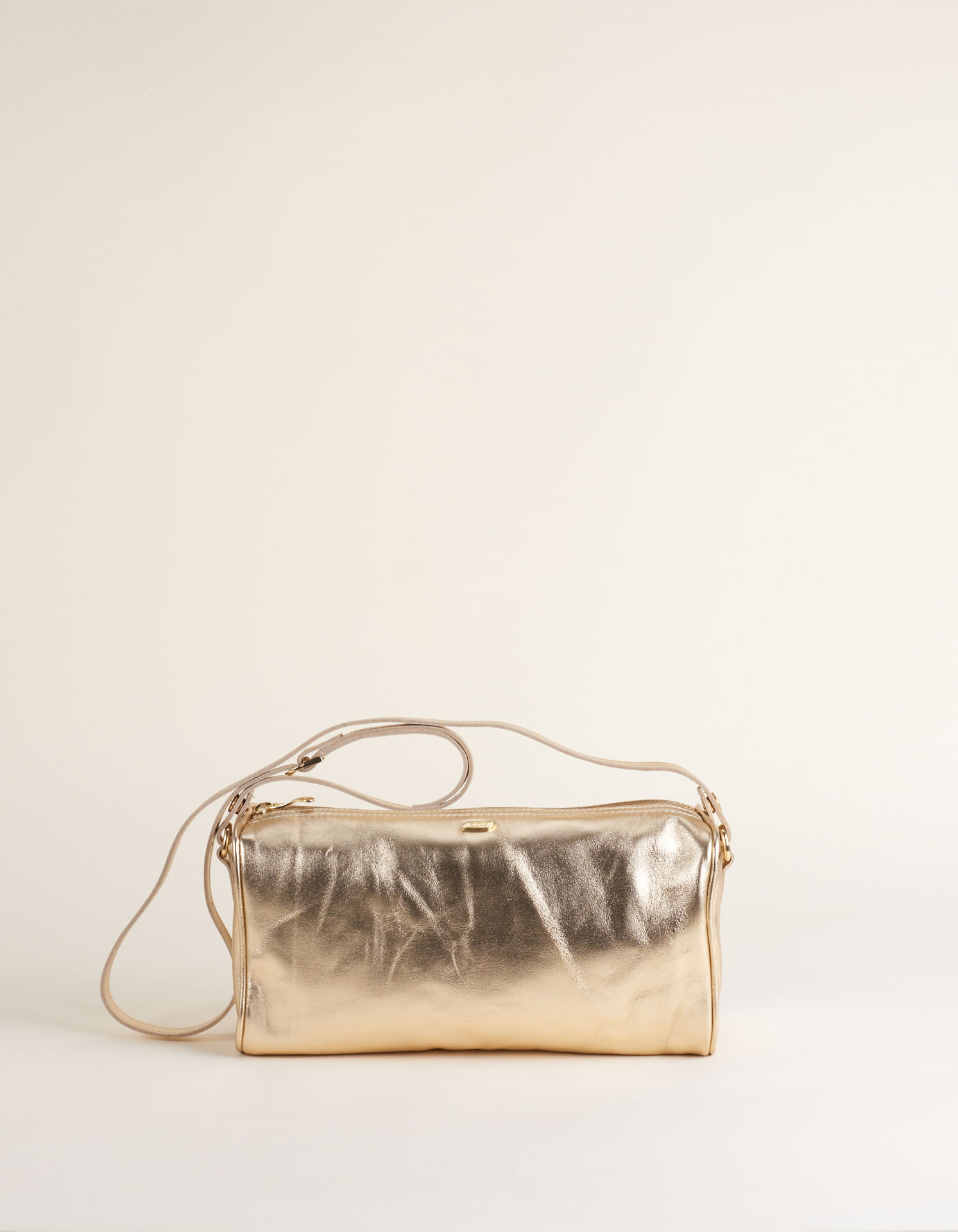 Bolsa Média Couro Metalizada Alça Dupla - Ouro Light