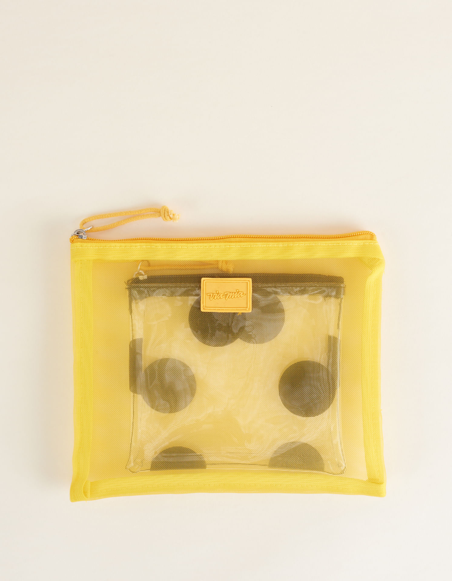 Kit 2 Necessaires Poá Telinha E Pvc - Amarelo