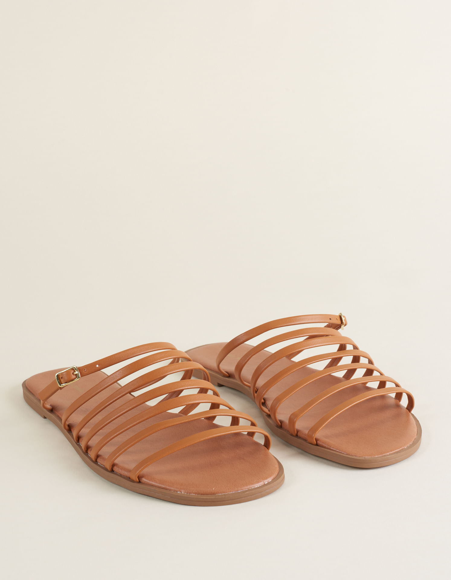 Rasteira Soft Tiras Finas E Fivela - Caramelo