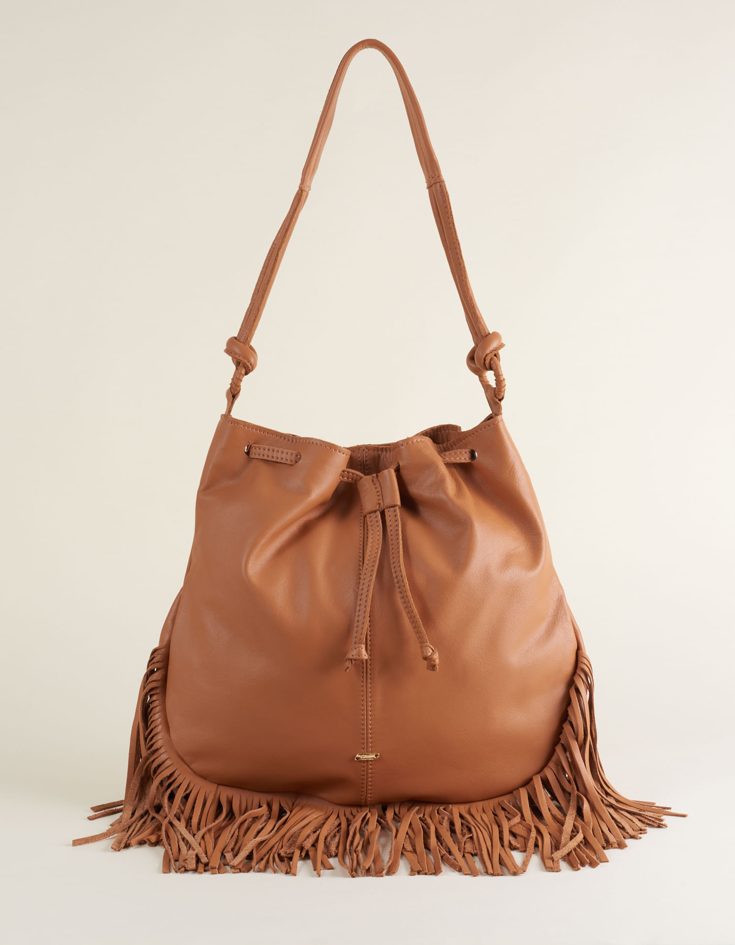 Bolsa Grande Couro Com Franjas - Caramelo