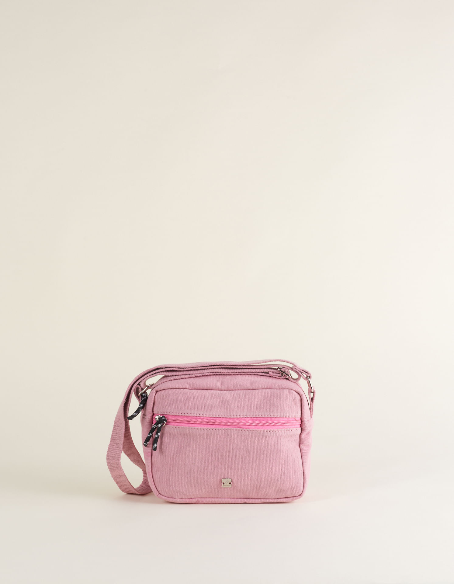 Bolsa Retangular Em Lona Com Bolso Frontal - Chiclete