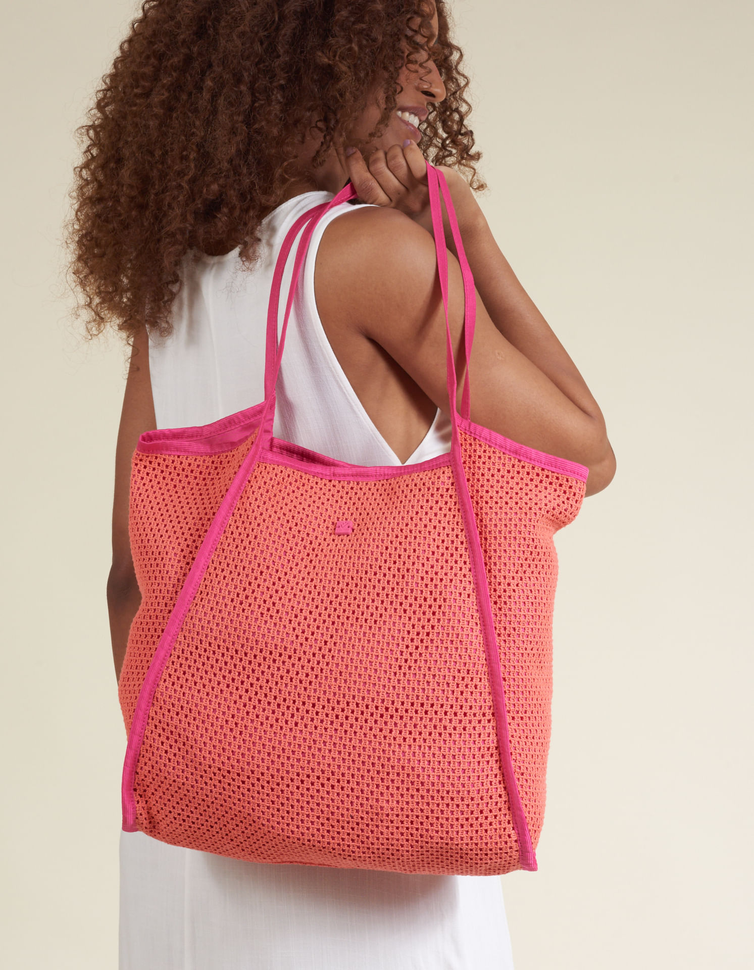Bolsa Trama Vazada Com Forro - Laranja