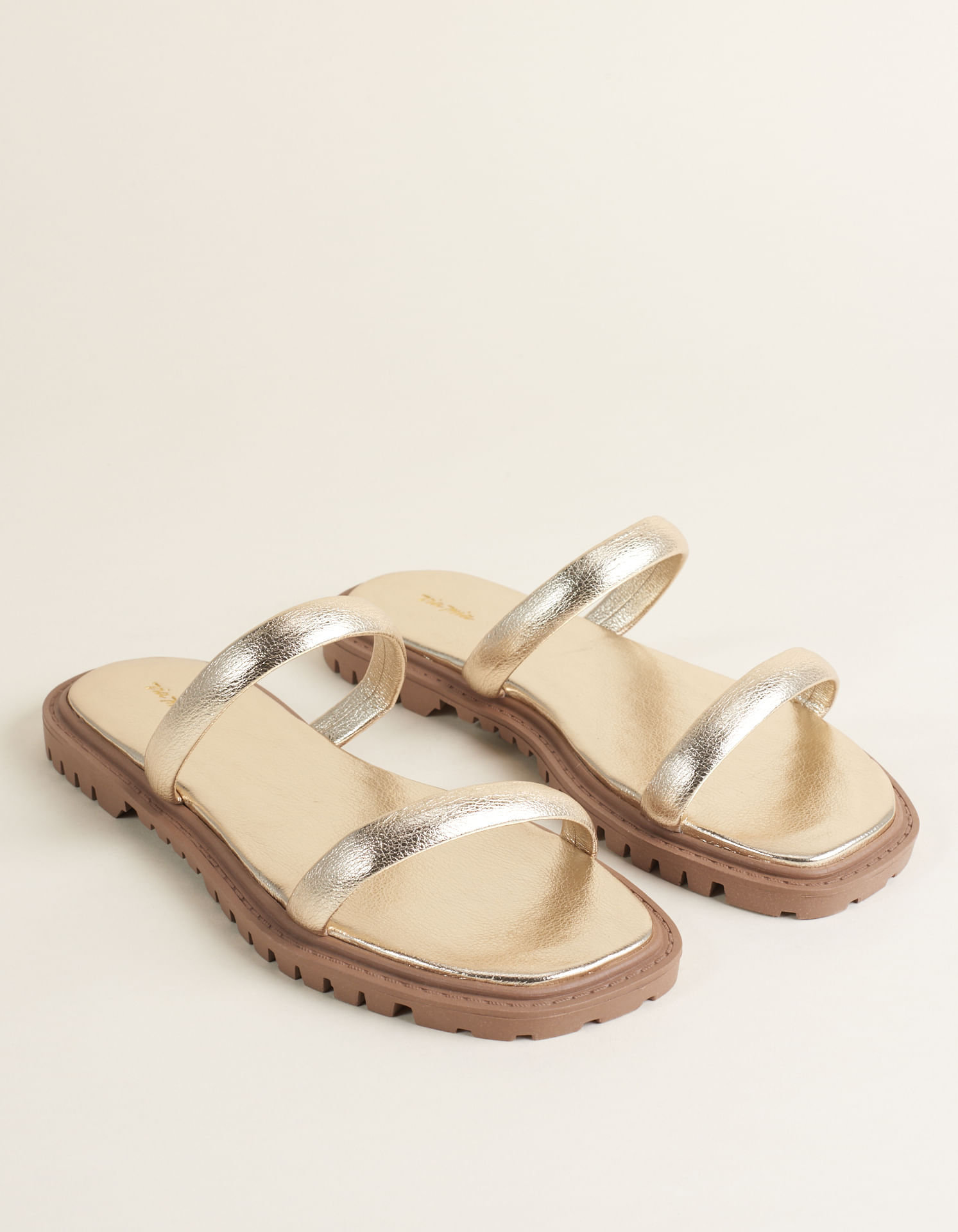 Rasteiras Tiras Metalizada - Ouro Light