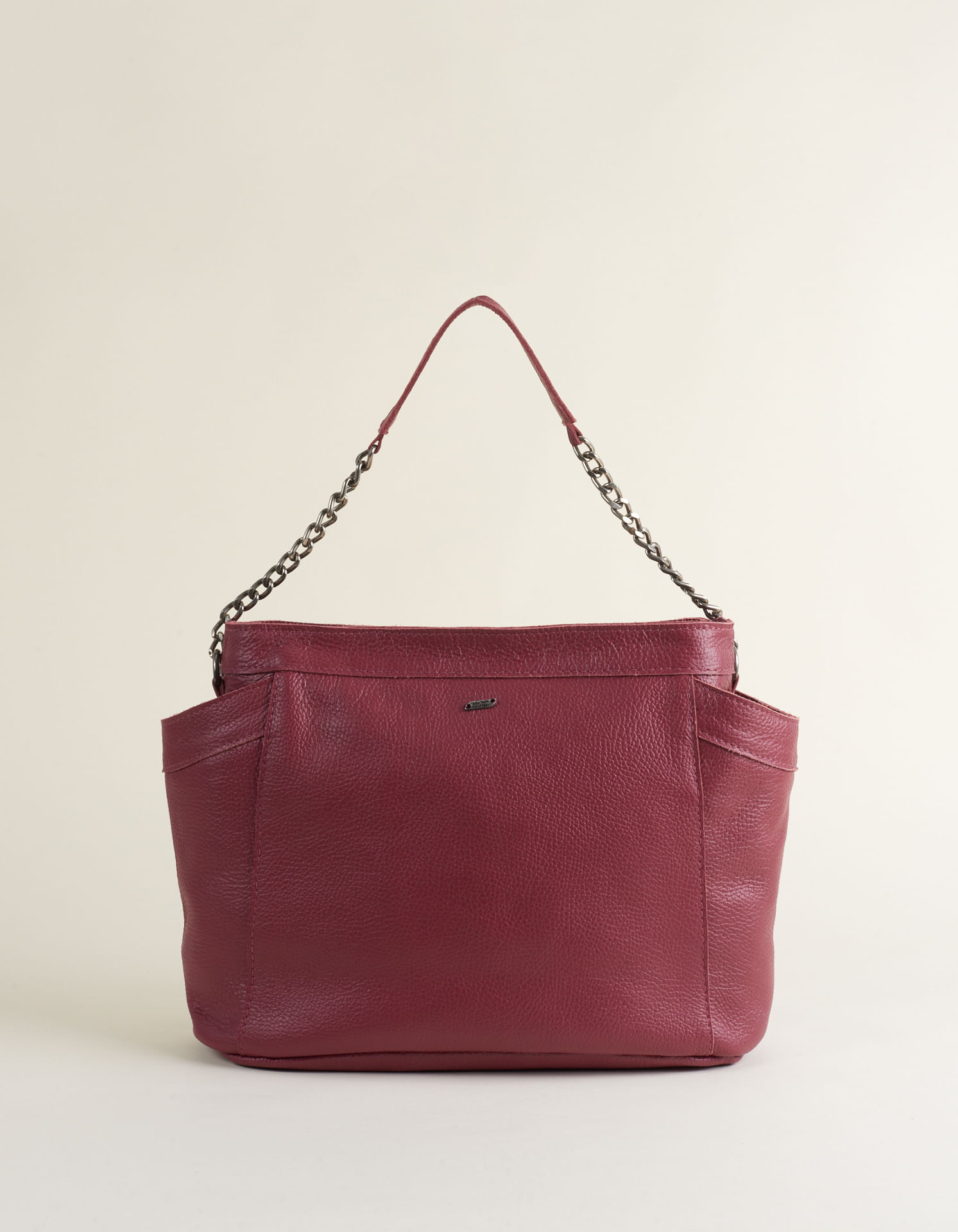 Bolsa Média Couro Com Corrente - Bordo