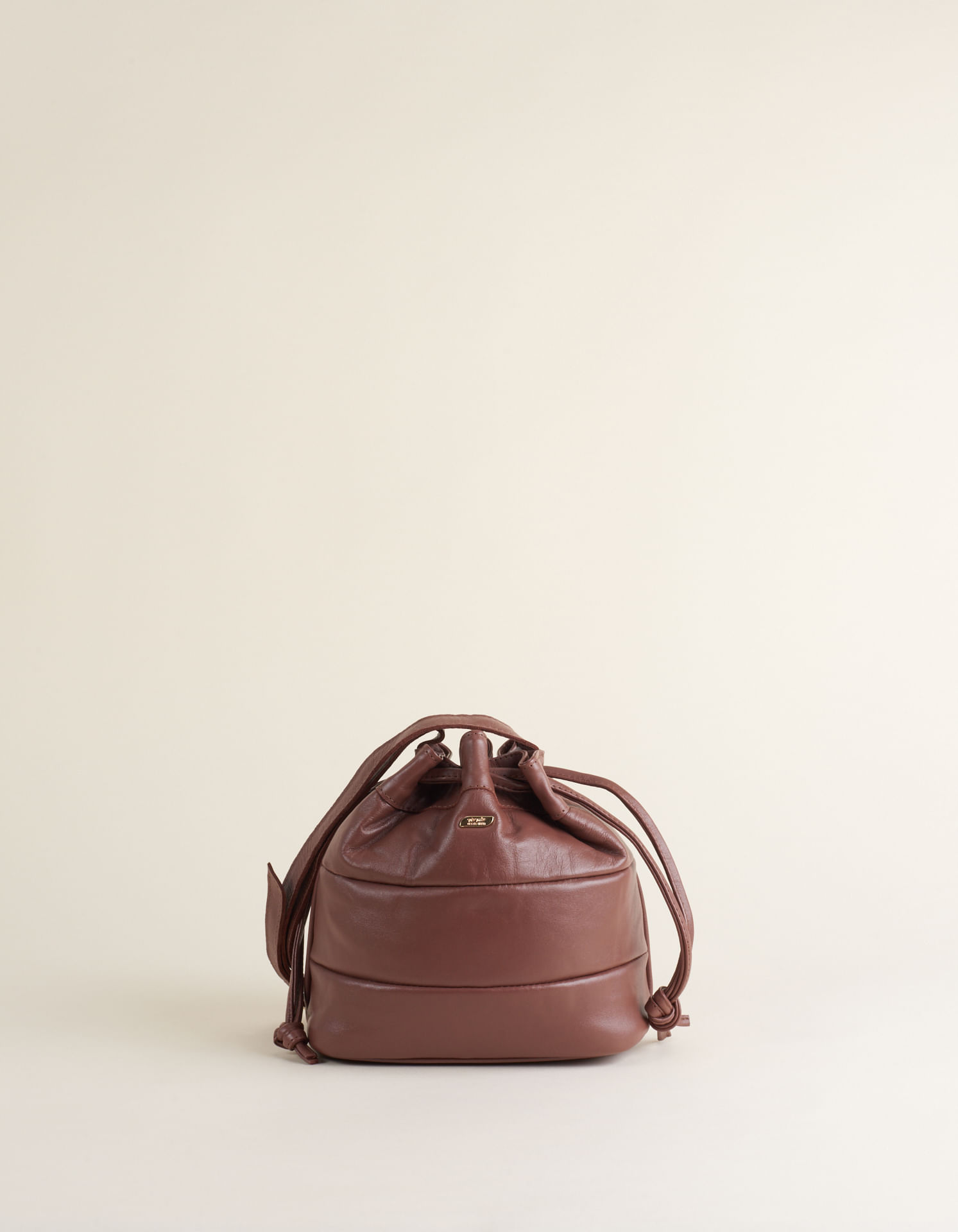 Bolsa Média Couro Com Recortes E Estilo Saco - Cafe