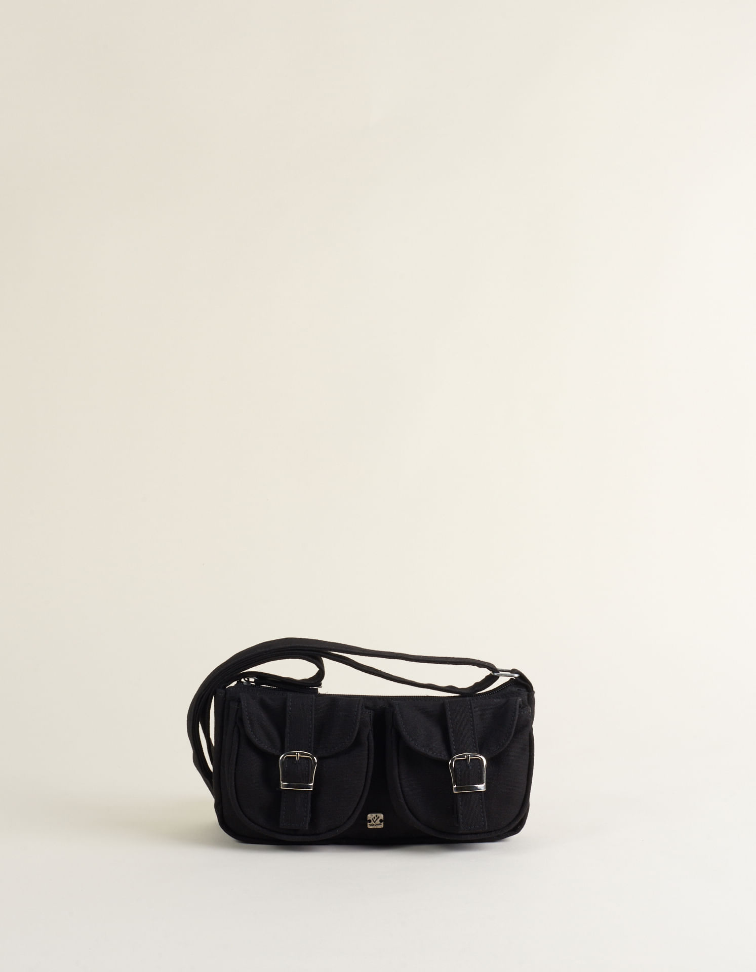 Bolsa Pequena Tecido Com Bolsos Frontais - Preto