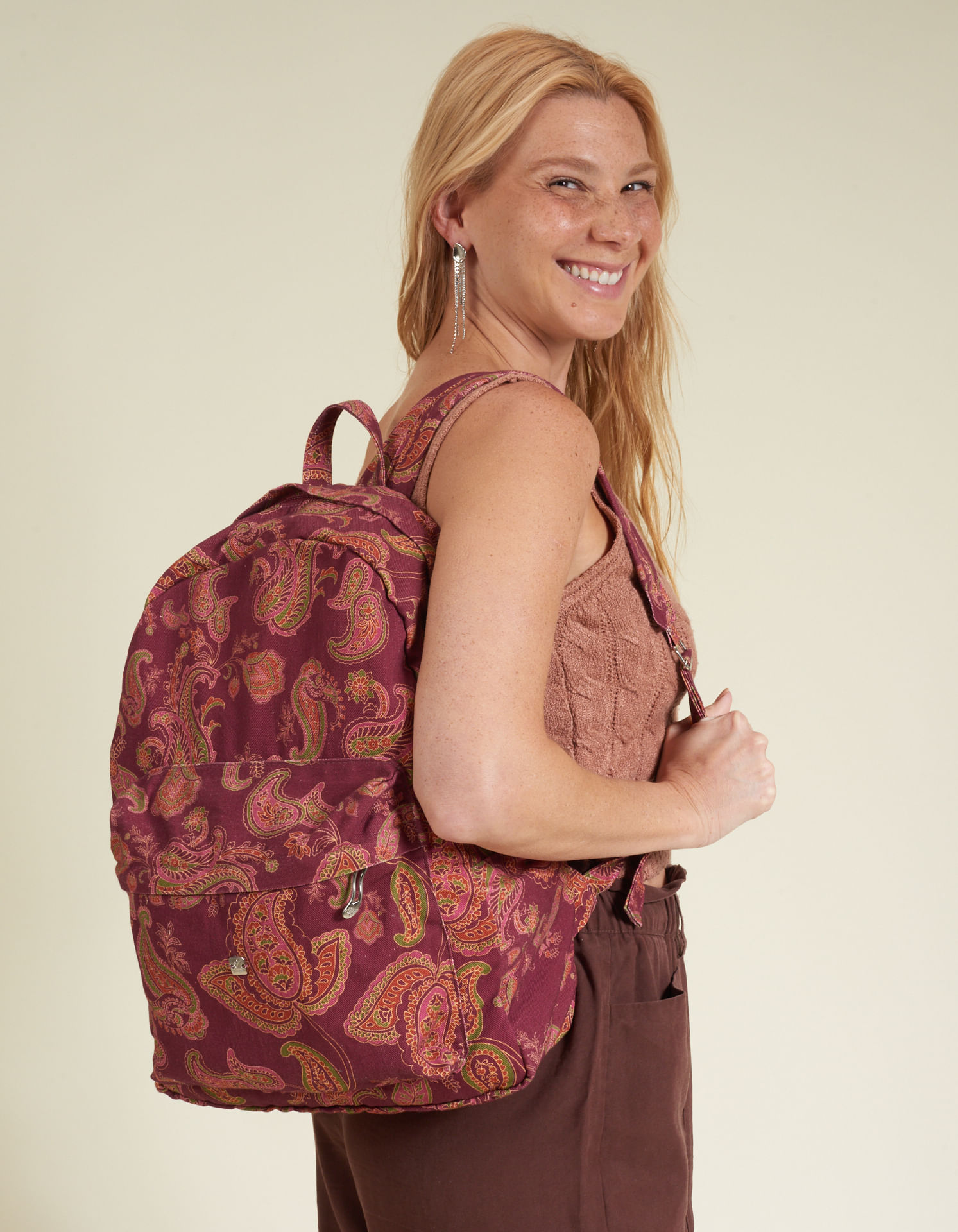 Mochila Tecido Estampa Paisley - Bordo