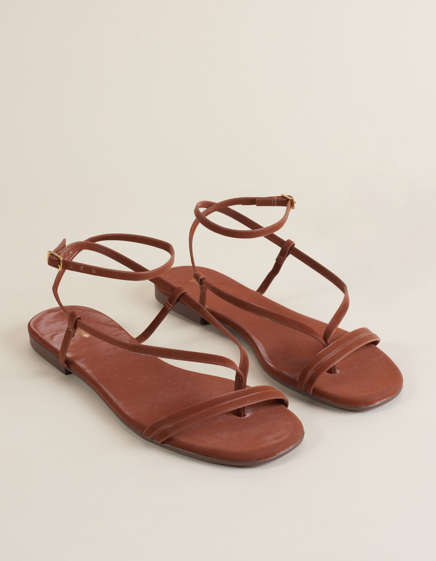 Rasteira Tiras Finas Soft Encerado - Camel