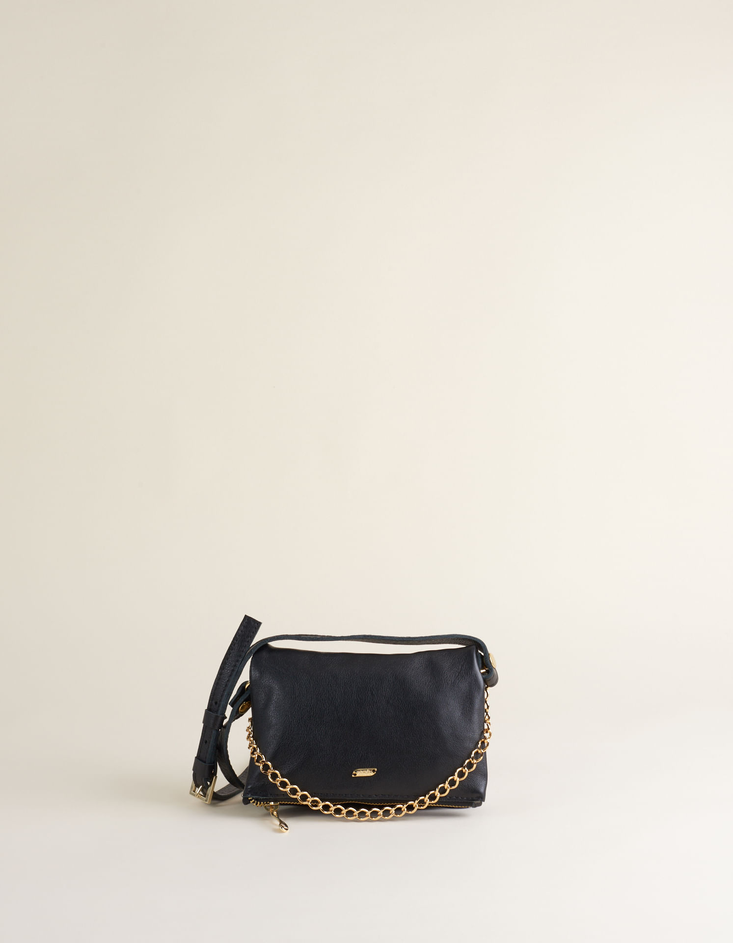 Bolsa Pequena Em Couro Com Alça De Corrente - Preto