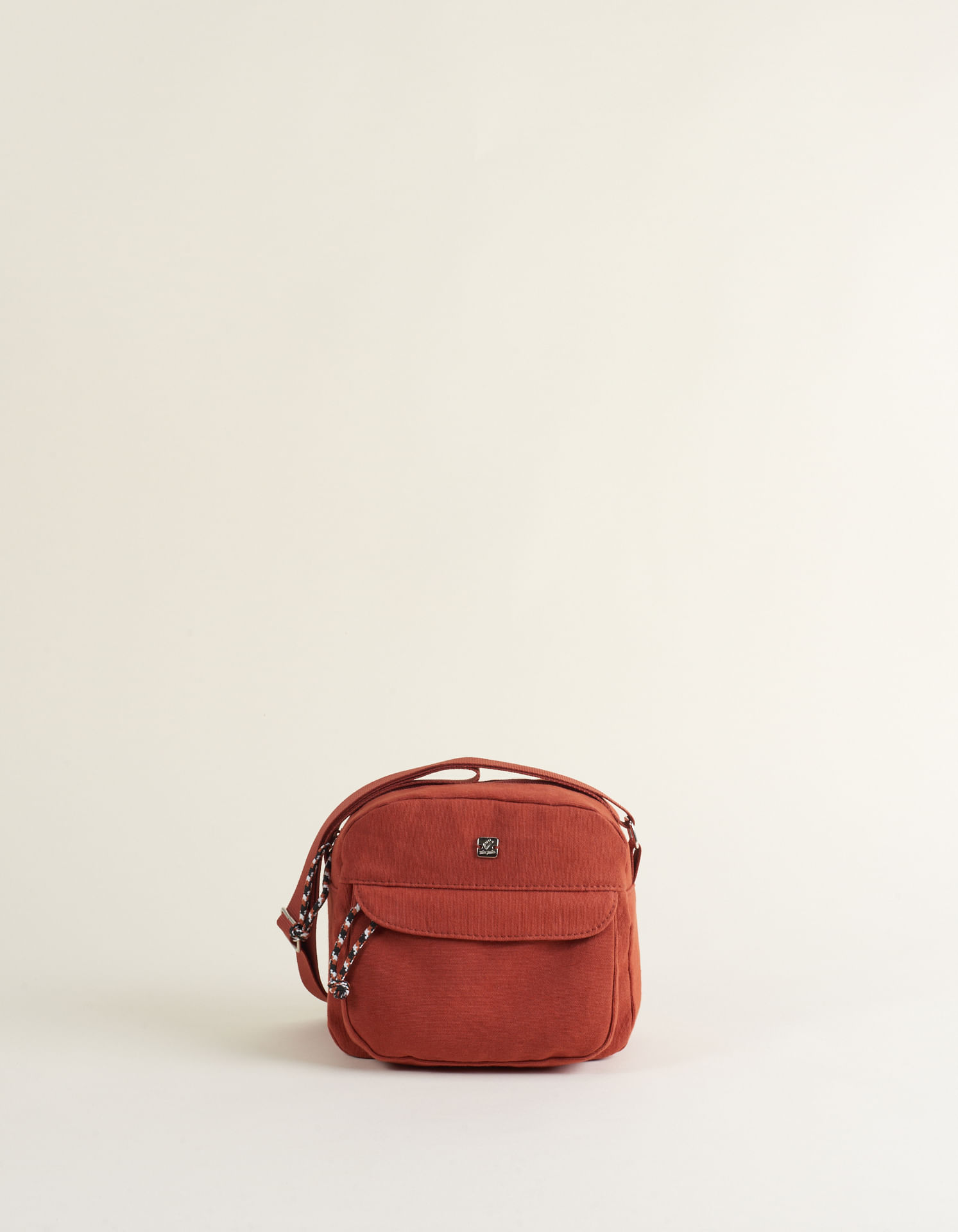 Bolsa Pequena Tecido Com Bolso Frontal - Camel