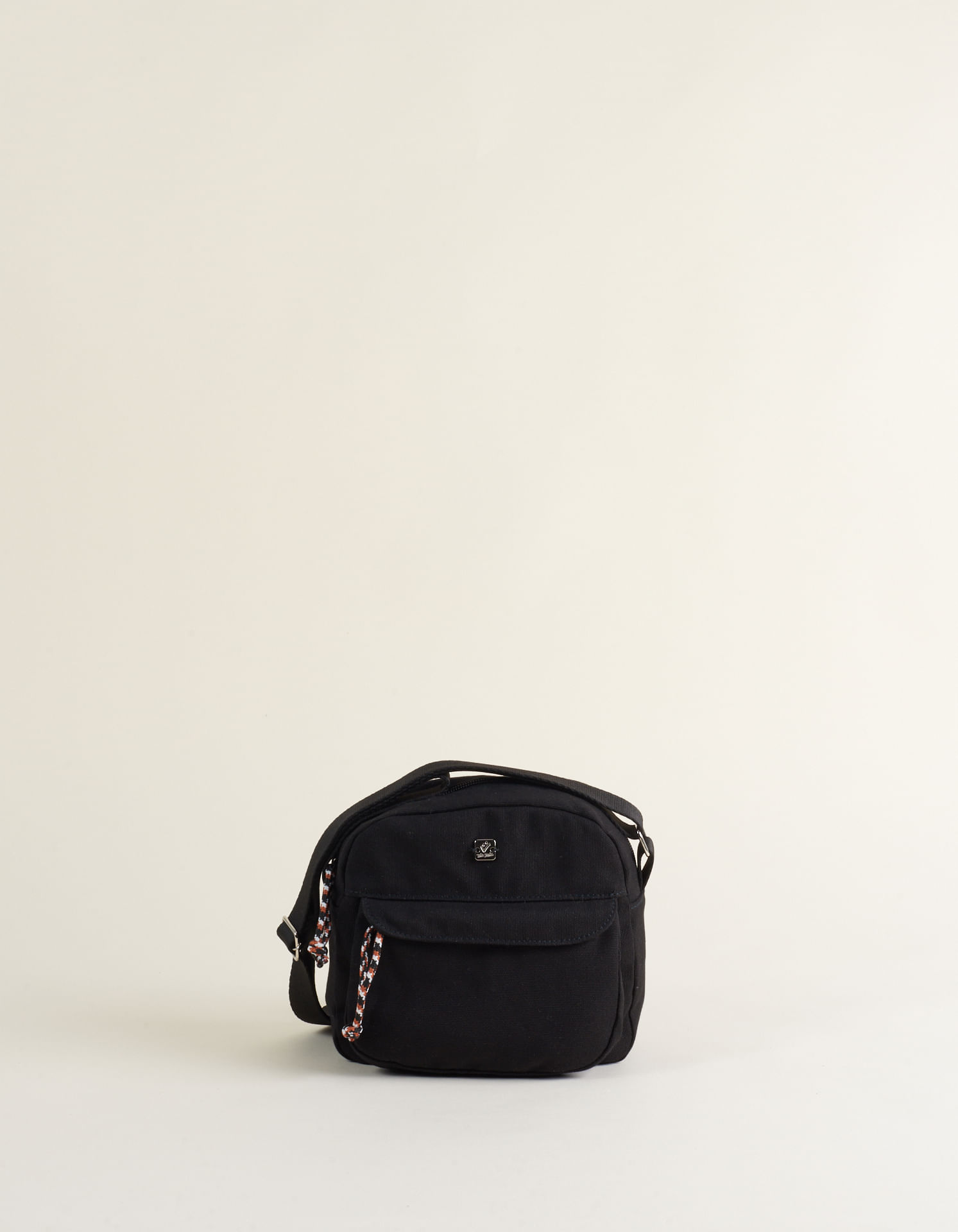 Bolsa Pequena Tecido Com Bolso Frontal - Preto