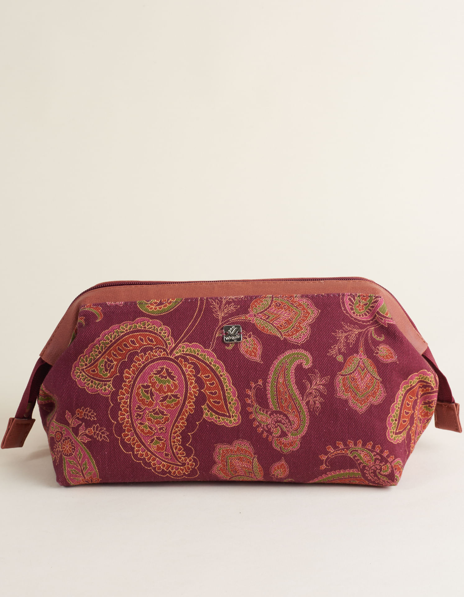 Necessaire Grande Em Tecido Estampa Paisley - Bordo