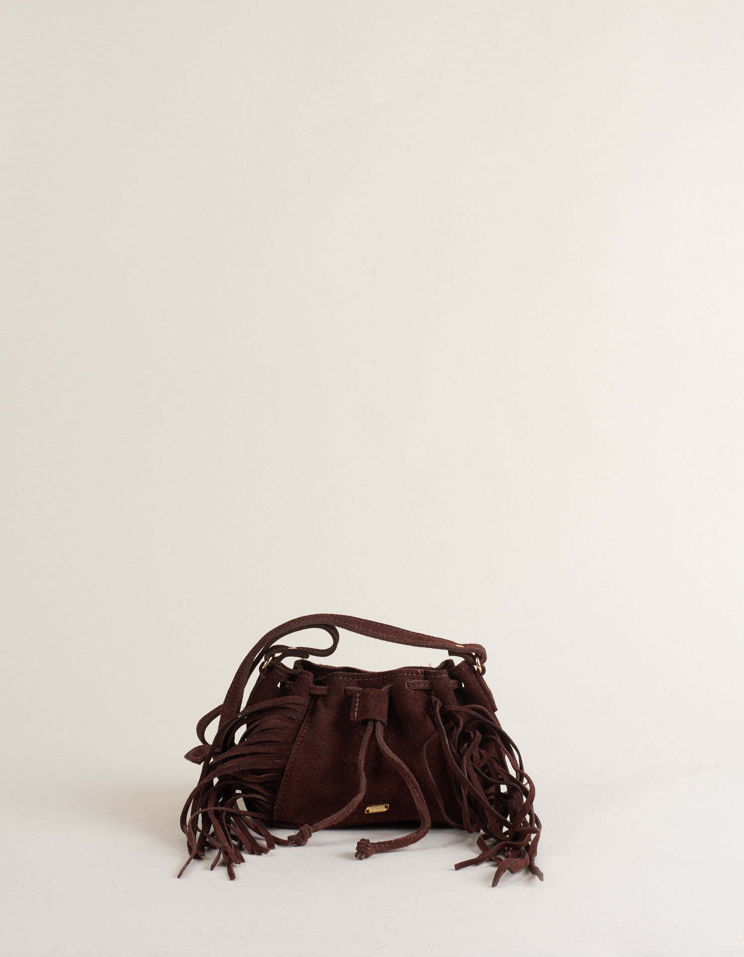Bolsa Pequena Camurça E Franjas - Cafe
