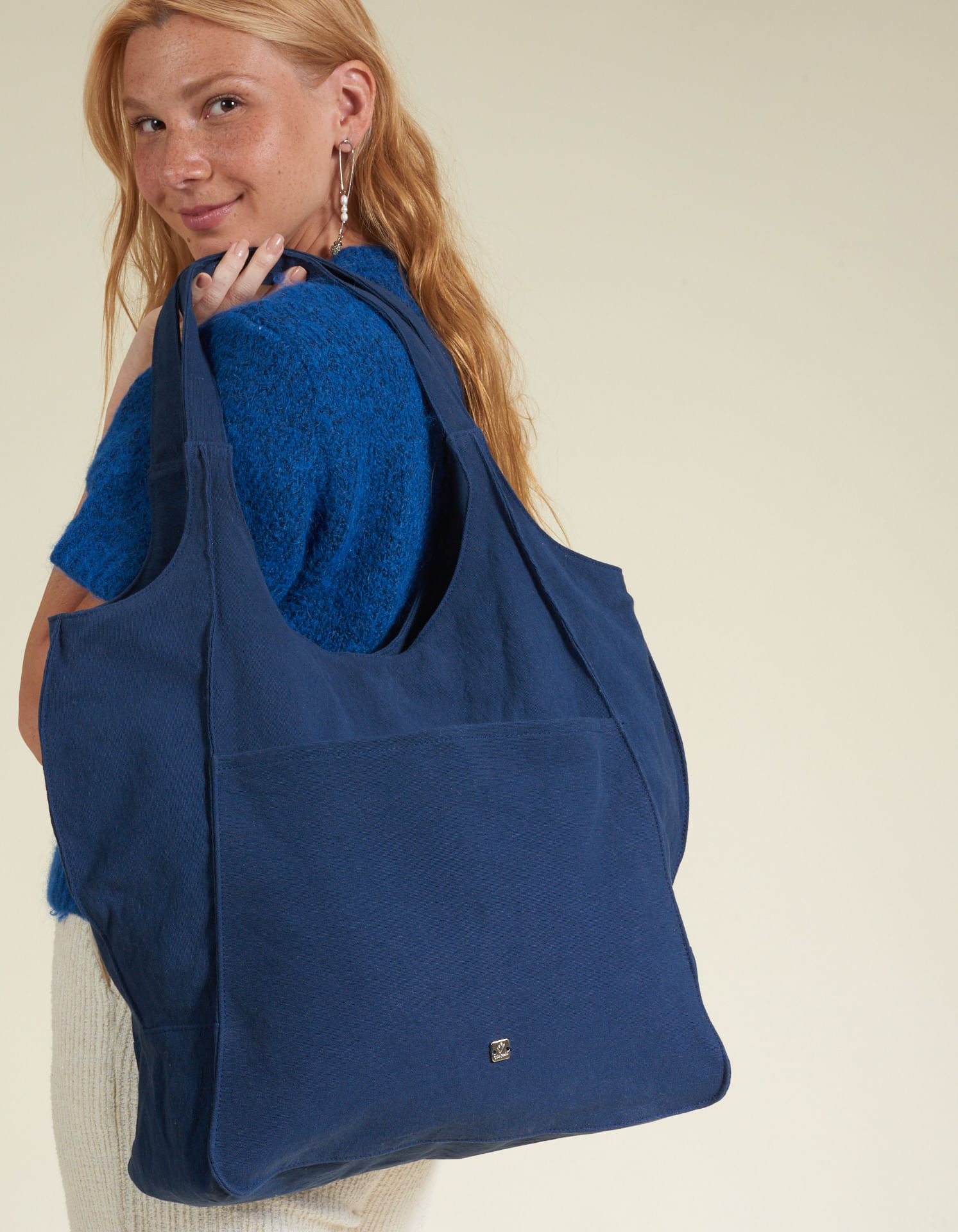 Bolsa Grande Lona Com Bolso Frontal - Marinho