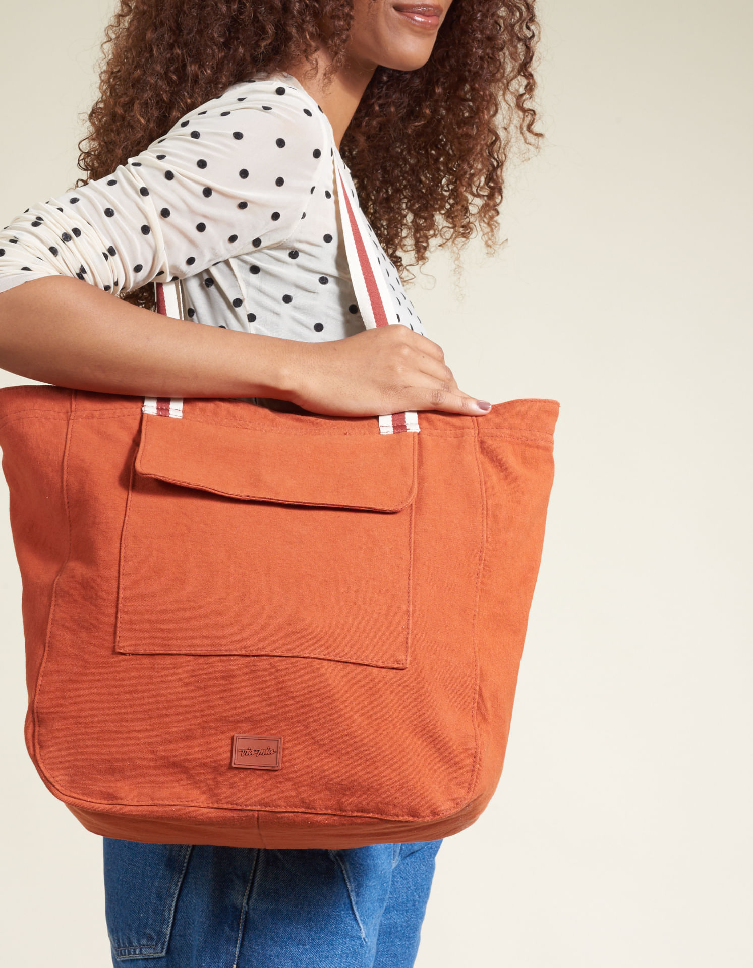 Bolsa Grande Tecido Com Alça De Cadarço - Camel