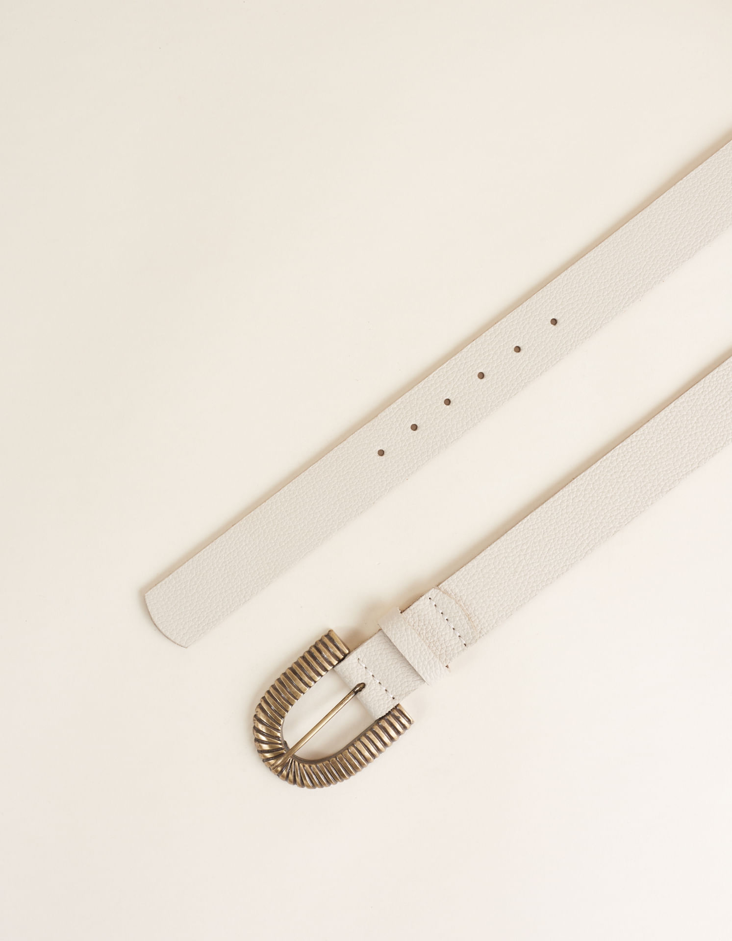 Cinto Em Couro Com Fivela Ornamentada - Off White